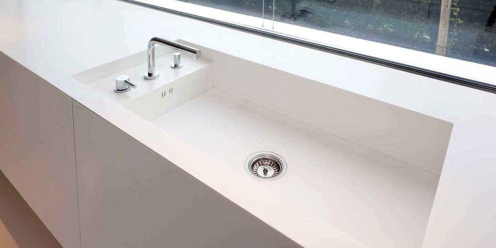 Solid Surface, built-in sink, minimalist, futuristic, design, worktop, kitchen