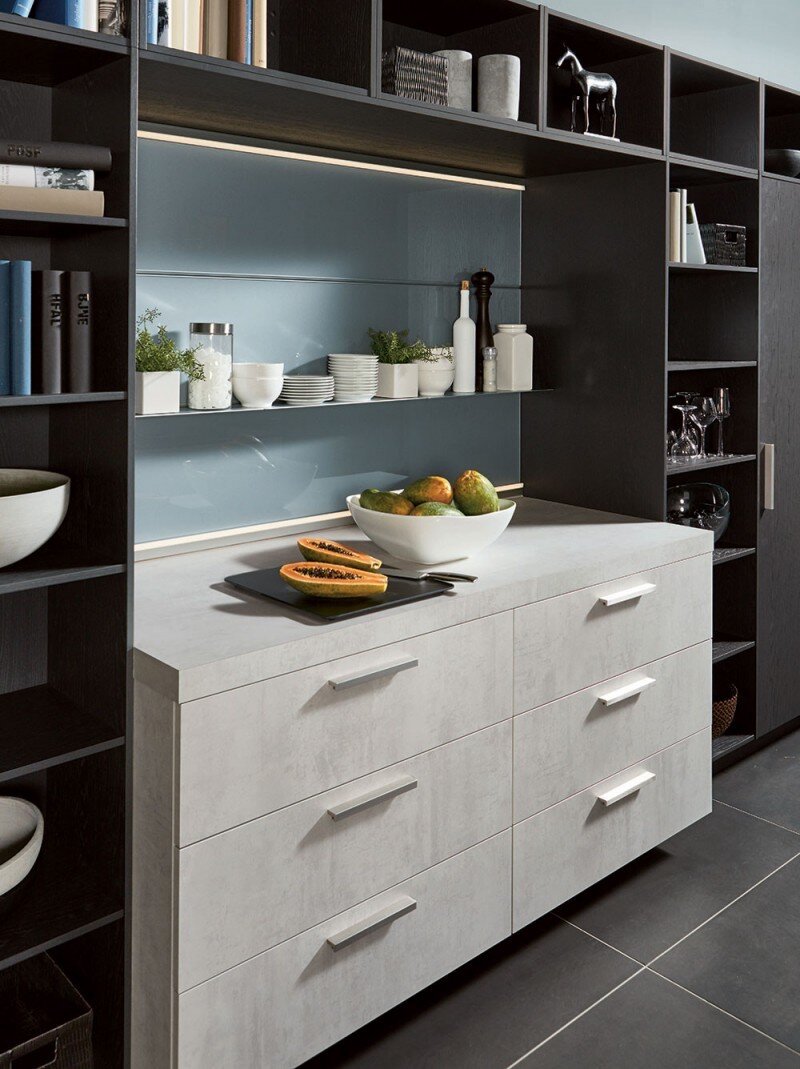 Pronorm, black, grey, blue, kitchen, modern