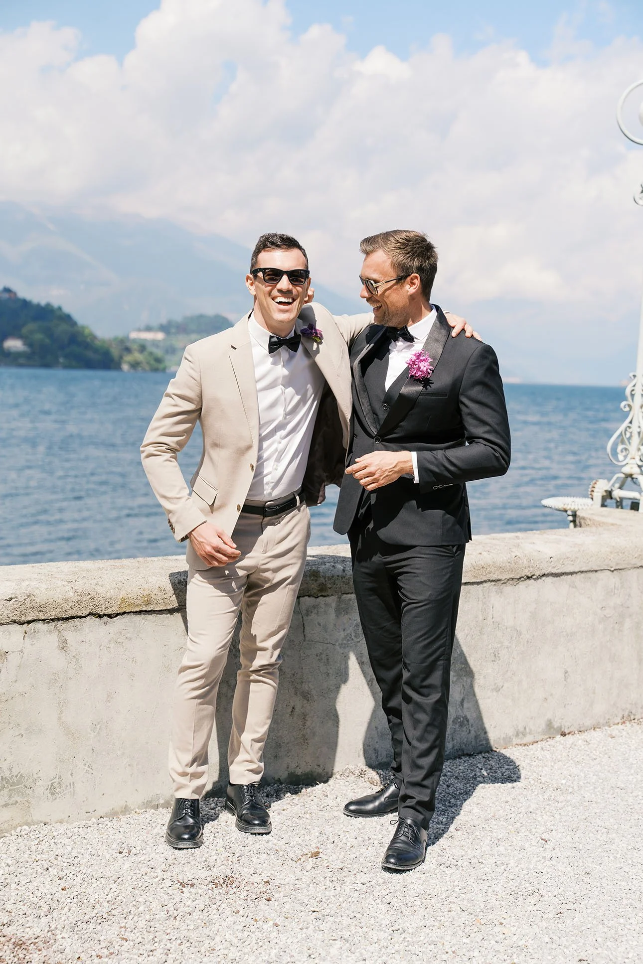 Candid portrait of a groom and his best man before the wedding at Lake Como Wedding in Italy.
