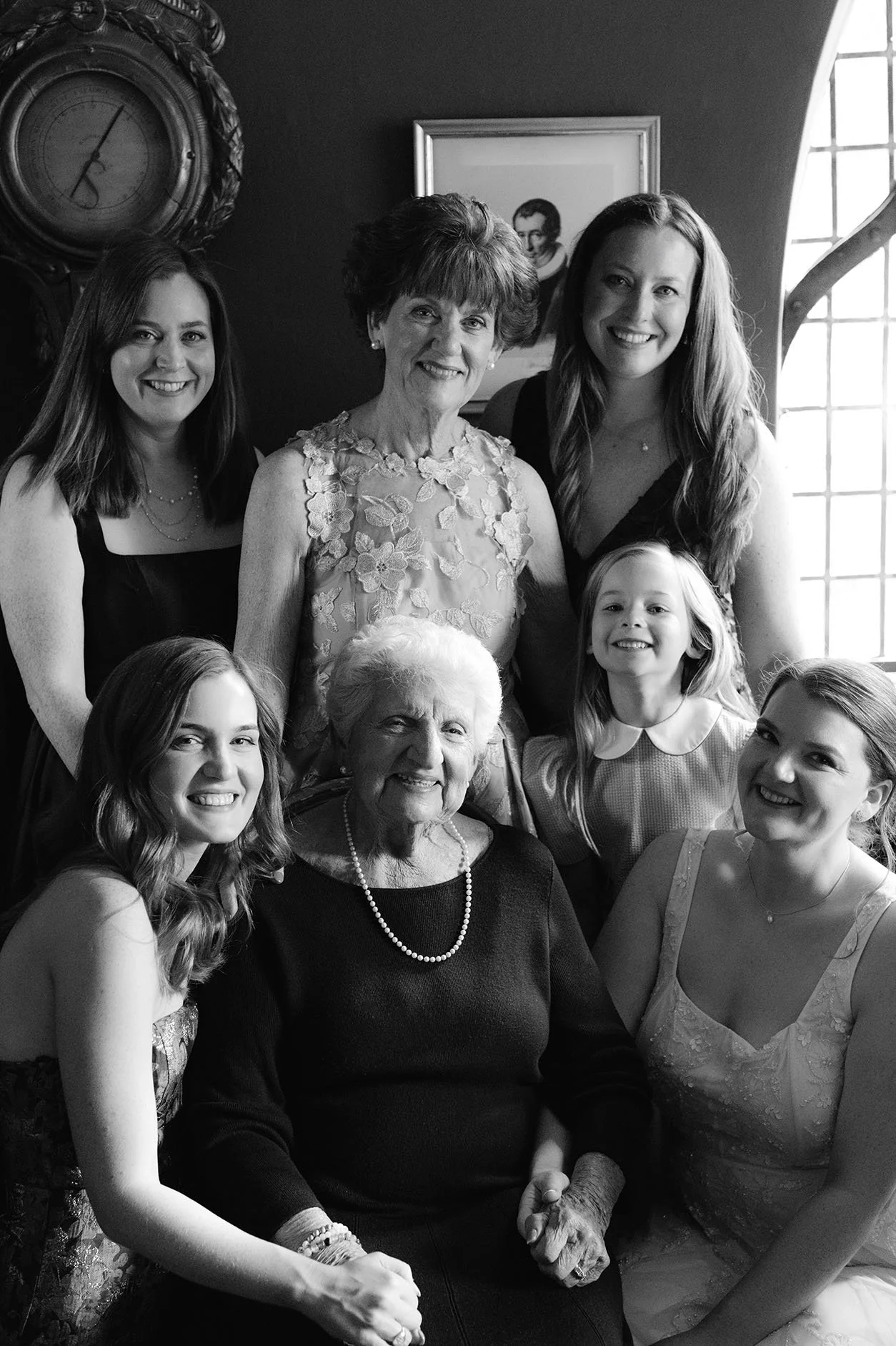 Family portrait of 4 generations during a town hall wedding in Copenhagen
