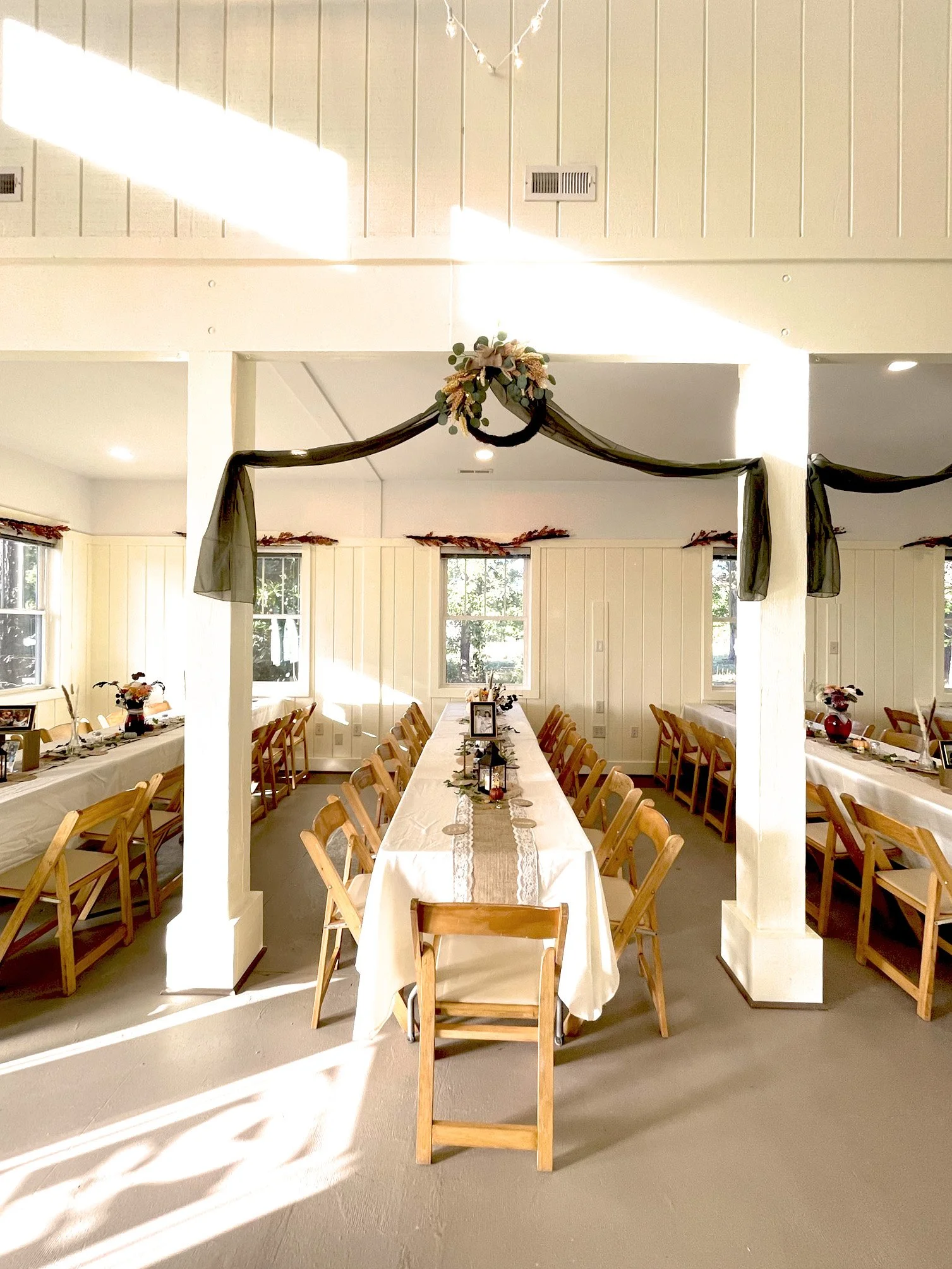 Decorated barn banquet hall for a wedding or party near Leland, NC