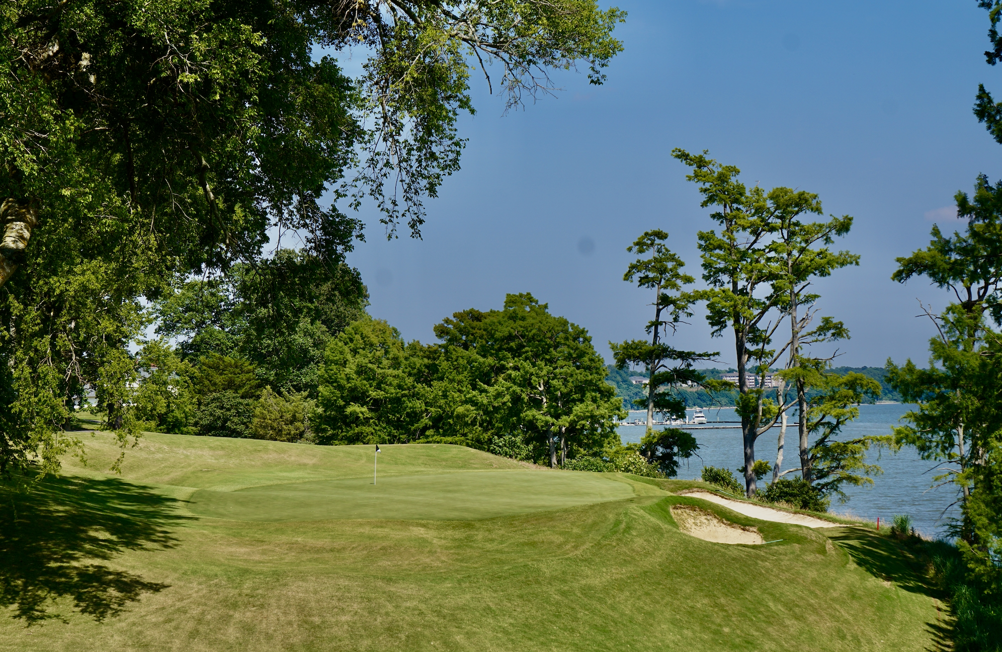 17th hole par 3 at Kingsmill River Course in Williamsburg, Virginia overlooking the James River