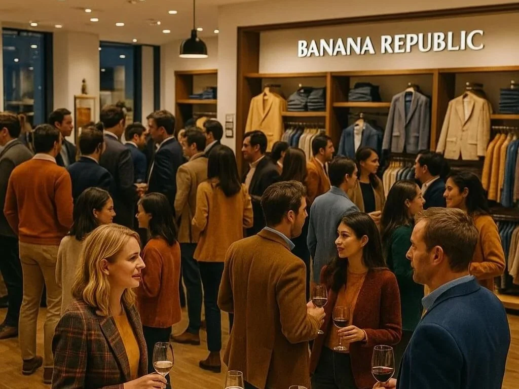 Delphi Network November Cocktail at Banana Republic Toranomon Hills with guests networking in stylish autumn attire.