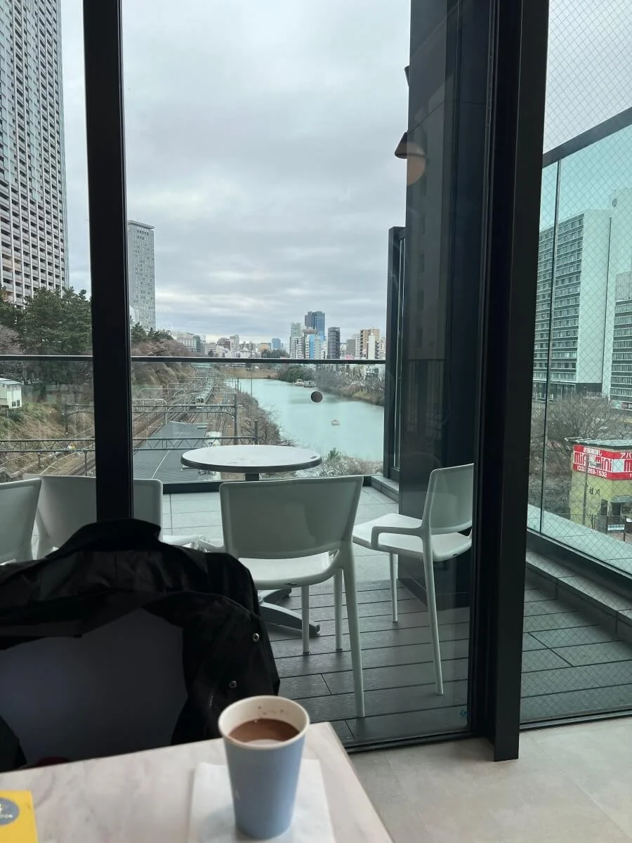  Enjoying a nice hot chocolate at the Godiva Cafe in Idabashi. The Godiva cafes are the best in Tokyo from a seating and styling point of view, by far. 