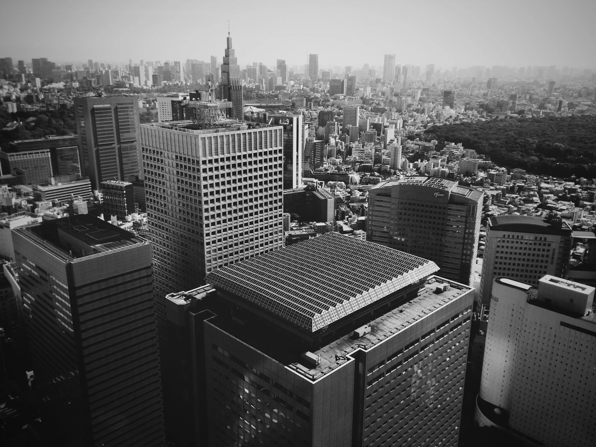 Black and white aerial view of the Tokyo business district skyline, symbolizing the complex, structural market reality and invisible architecture facing foreign executives in Japan."