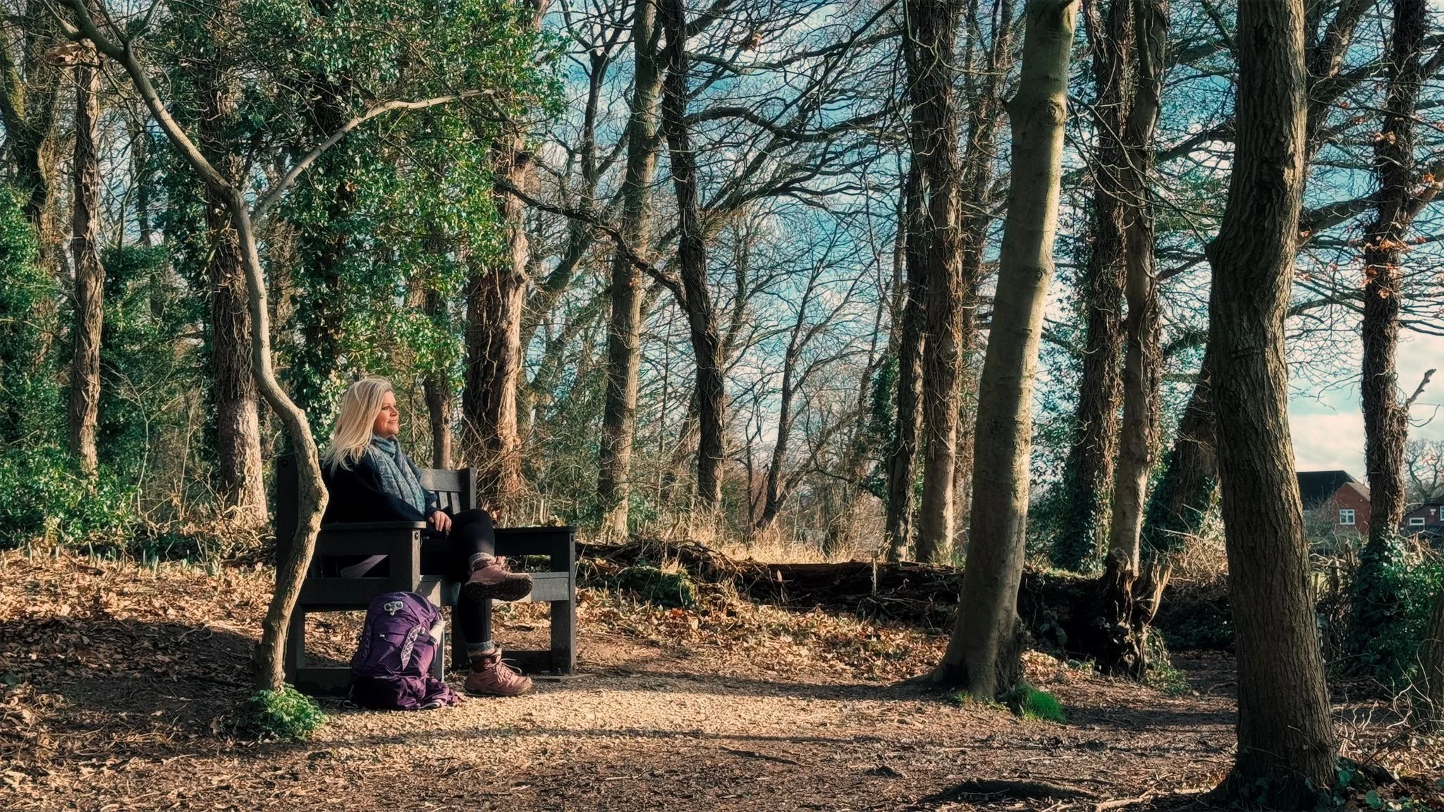 Time to pause and reflect @Jules Lowe Counselling Sitting on a bench looking out onto the trees, peaceful and calm. Burton therapist. Grief Therapist.
