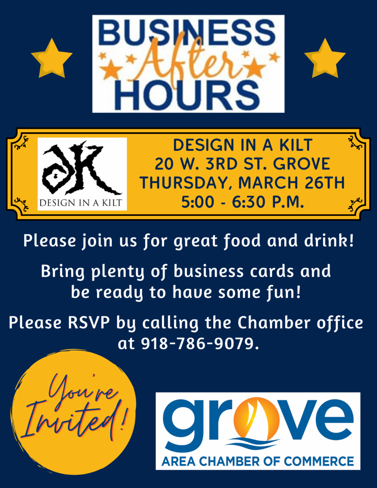 RSVP Business After Hours - Thursday March 26th at Design in a Kilt (sneak peak DK Design Studio)