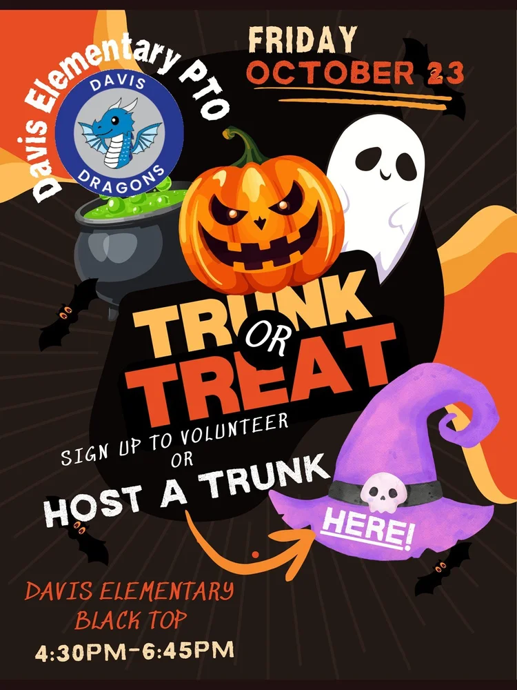 Davis PTO Trunk or Treat, Friday October 23, sign up to volunteer or host a trunk