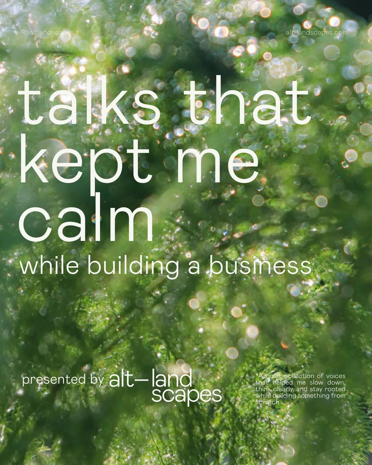 [EN] Talks that kept me calm while building a business.

Not strategy. Not hustle culture.
Just voices that slowed me down, helped me zoom out, and reminded me why I started.

Building something of your own can be loud.
These talks helped me find a q