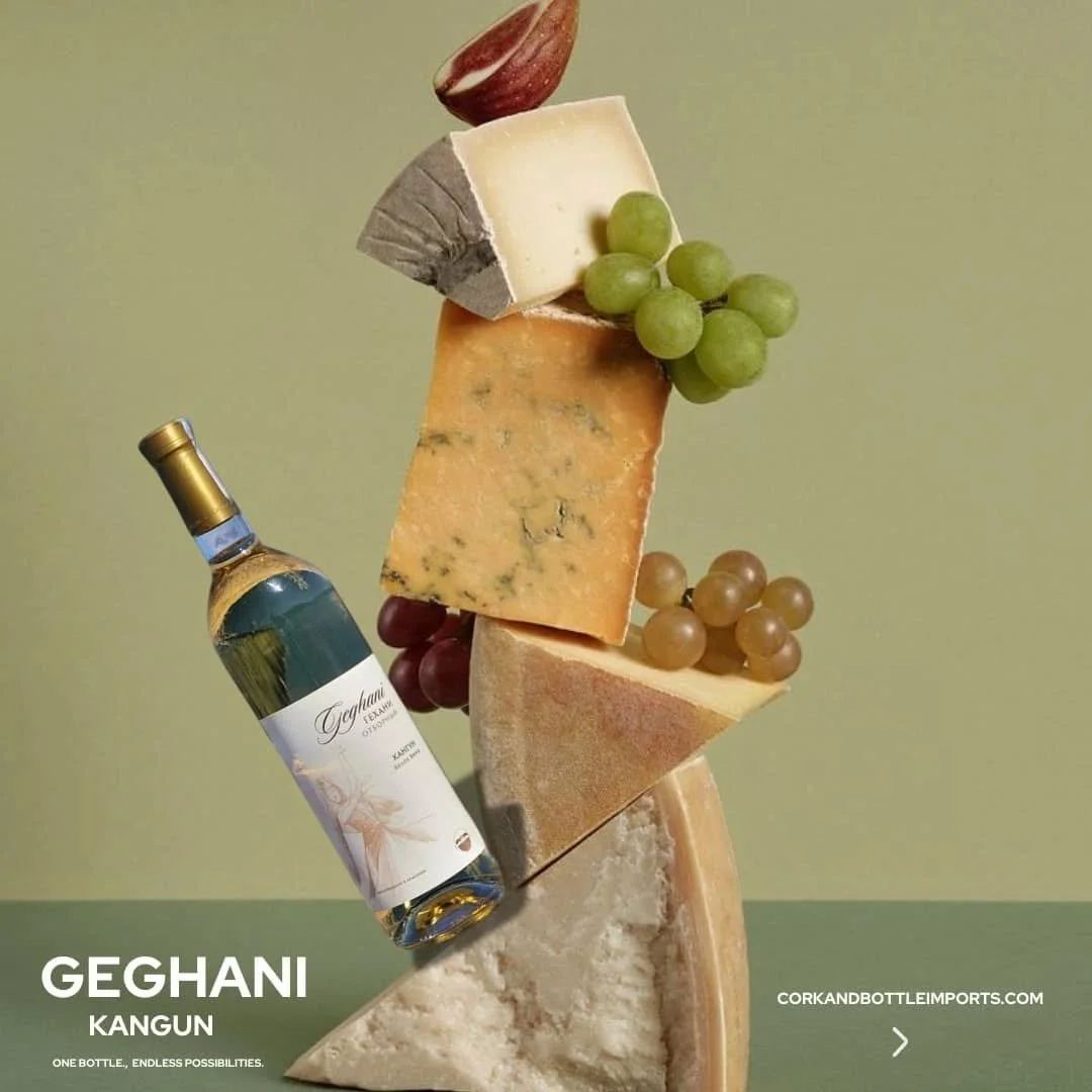 Take your dining experience up a notch with Geghani! π·
 Made from the sun-kissed Kangun grape, Geghani bursts with bright citrus, delicate floral notes, and a crisp finish. 
Its refreshing acidity makes it the perfect match for grilled sea bass, cre