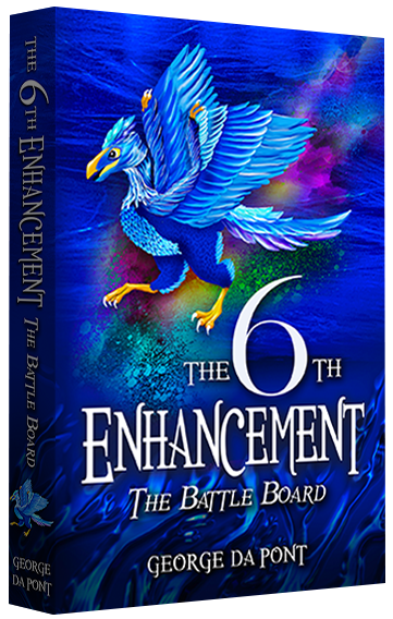 Cover of a book titled 'The 6th Enhancement: The Battle Board' by George Da Pont, featuring a blue eagle with open wings against a blue and purple background.