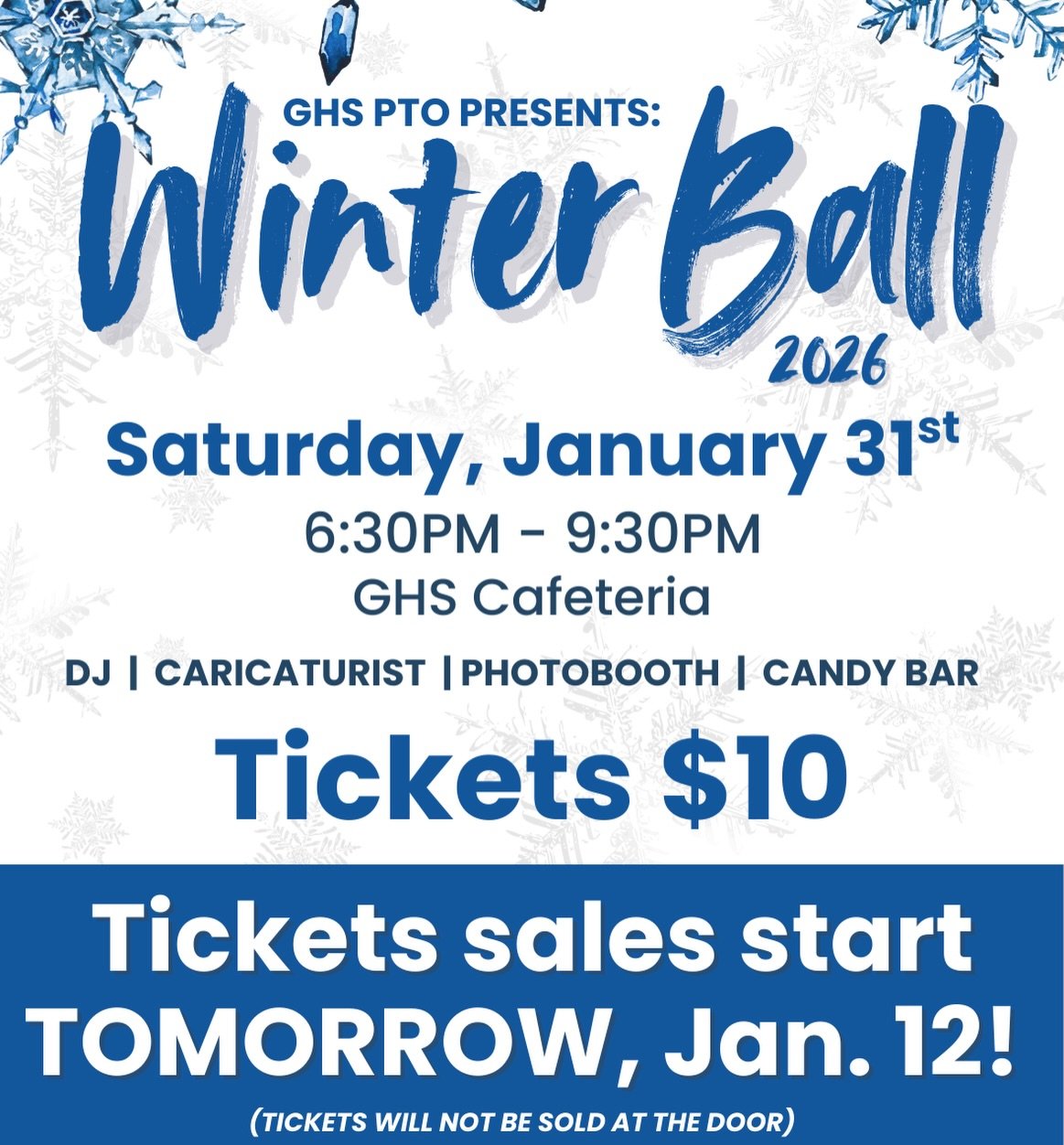 Winter Ball ticket sales start TOMORROW! Tickets are $10 and will be sold during lunch waves through Friday.
📝 All permission slips are due by Friday, January 16 &mdash; this includes non-GHS guest slips. No exceptions. Don&rsquo;t wait until the la
