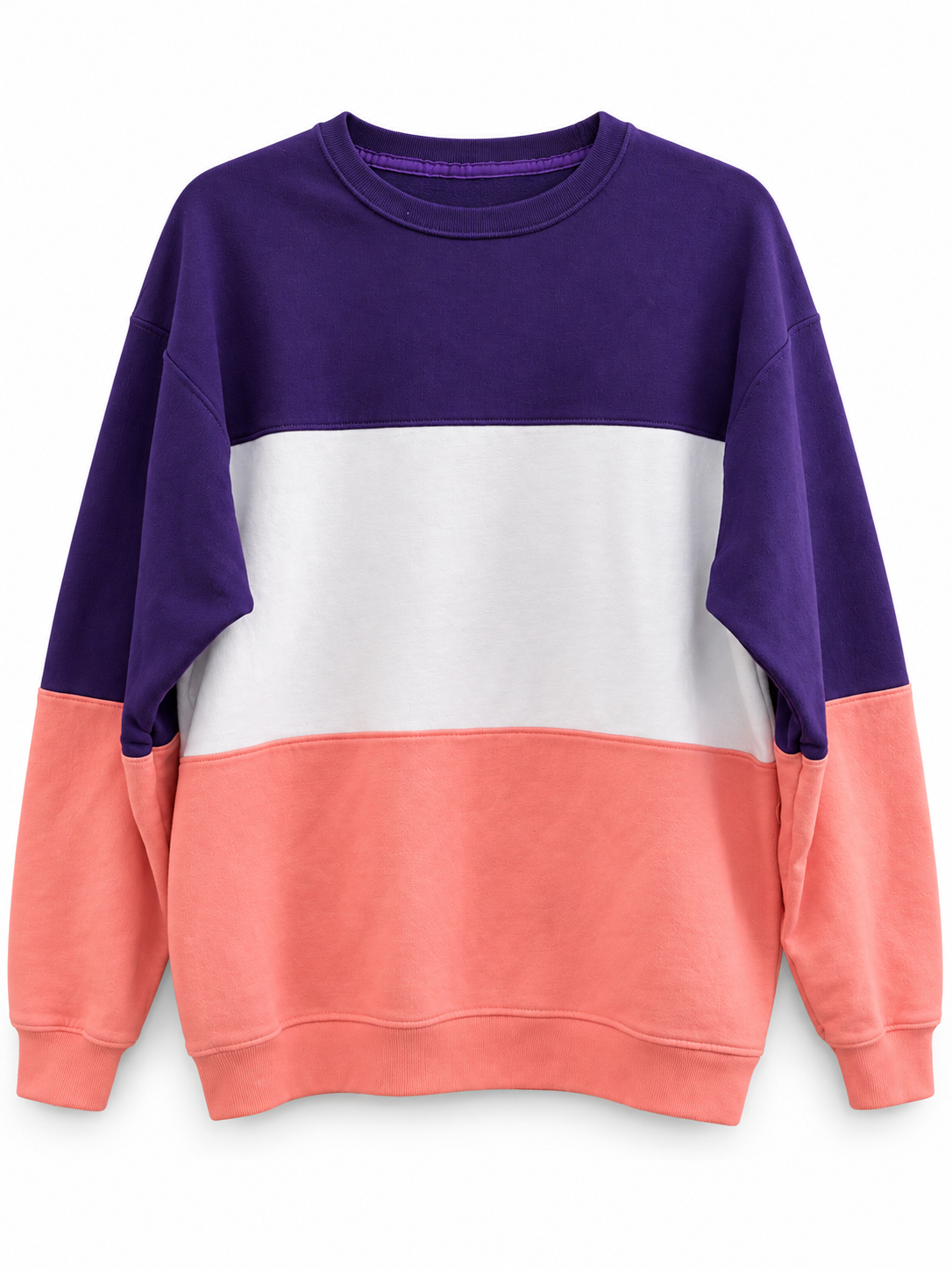Color-blocked purple, white, and coral crewneck-19.png