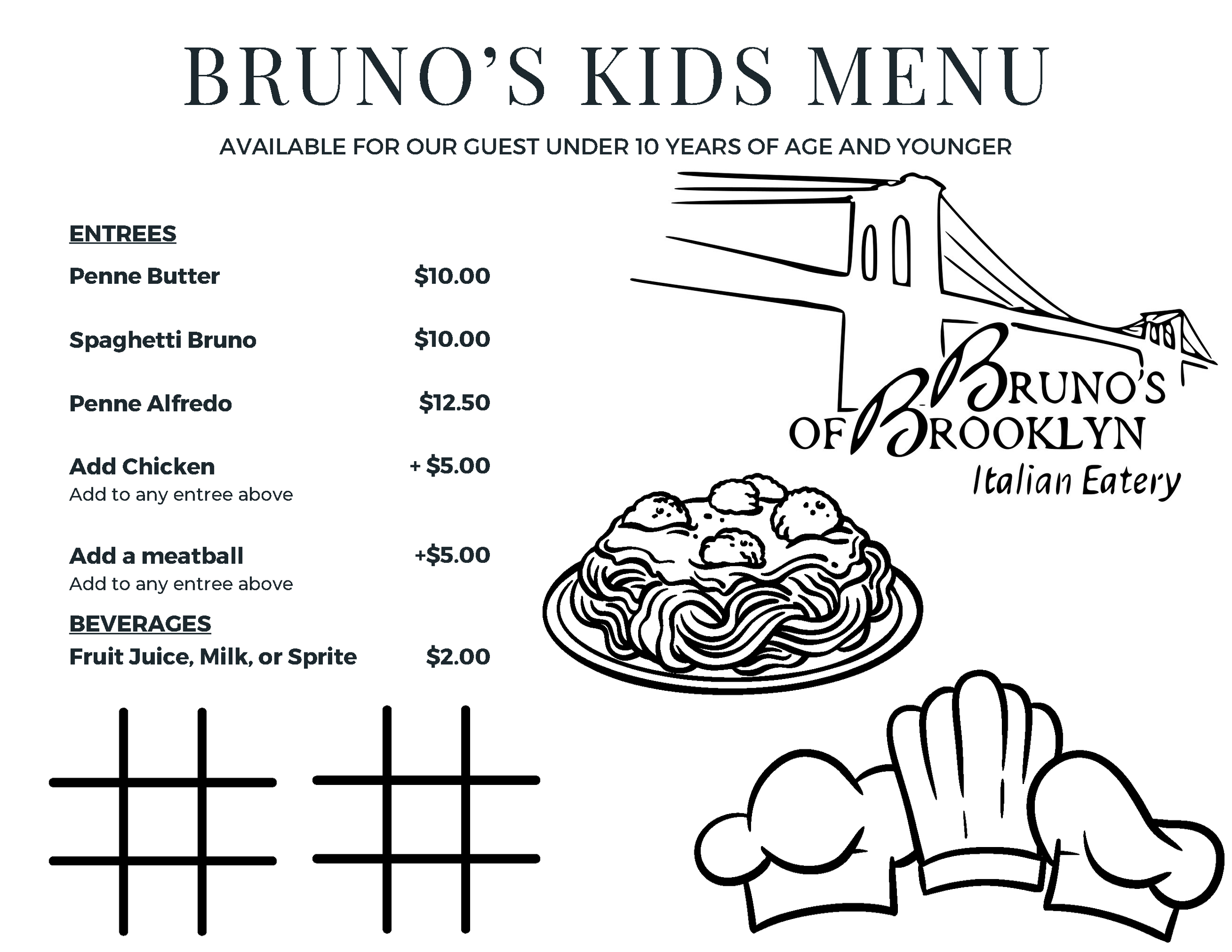 Kids Menu — Brunos of Brooklyn, Italian Eatery