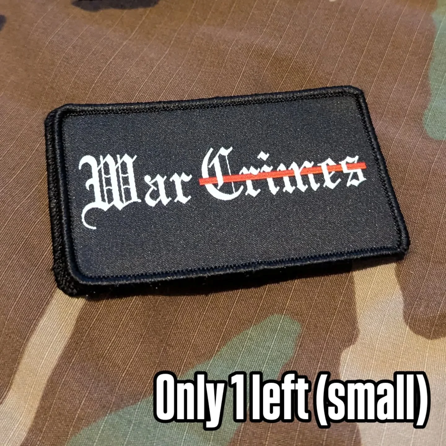 Only 1 Small War Crimes patch remaining! 

⬇️⬇️⬇️⬇️

--------------------------------------------------------------------------------------------

Website:  www.aircro.co.uk

#airsoft #tactical #milsim #airsofter #pewpew #airsoftinternational  #airso