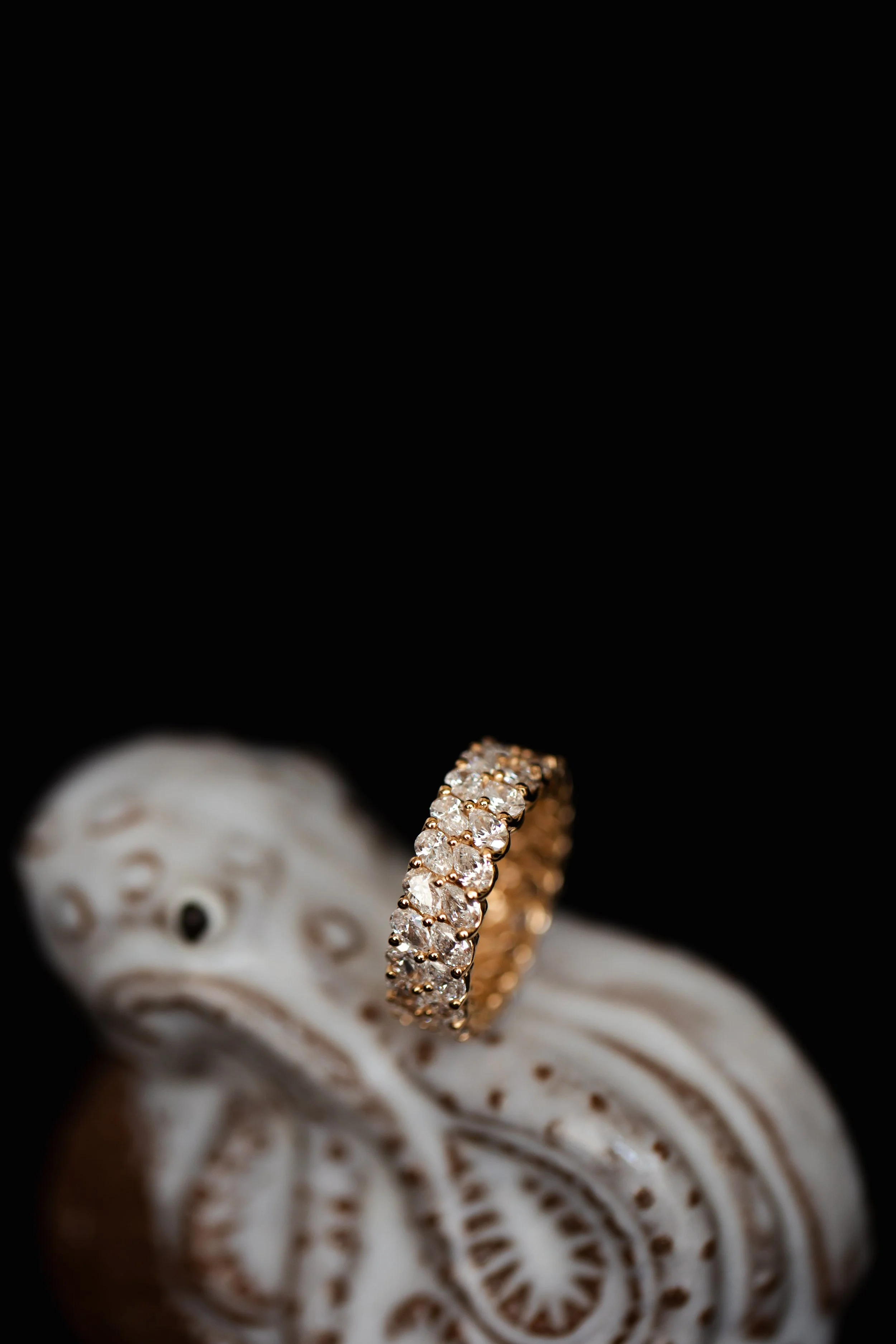 One of our favorite completed client designs, an eternity band with seamlessly arranged pear-cut diamonds, creating a continuous, flowing aesthetic. This piece exudes elegance and sophistication, showcasing our ability to transform complex visions in