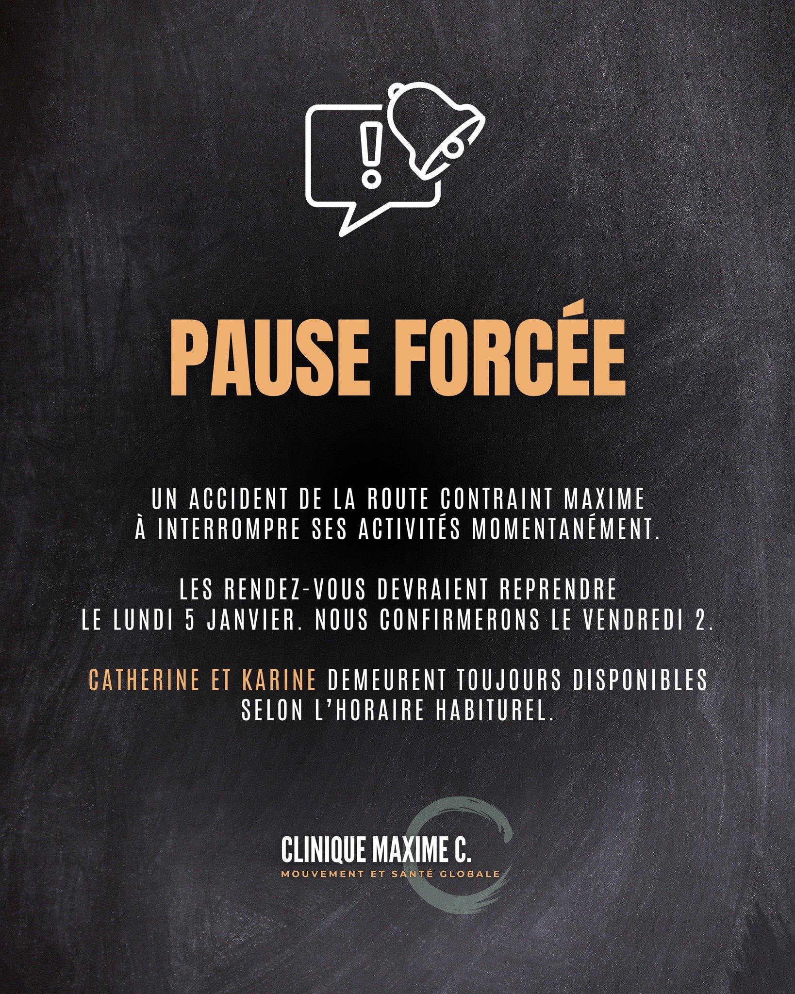 Joyeuses F&ecirc;tes.

Je suis en retard pour vous le souhaiter. Le lendemain de No&euml;l, j'ai eu un accident de la route; un autre chauffeur a tent&eacute; un d&eacute;passement et percut&eacute; ma voiture. L'ambulance m'a conduit &agrave; l'h&oc