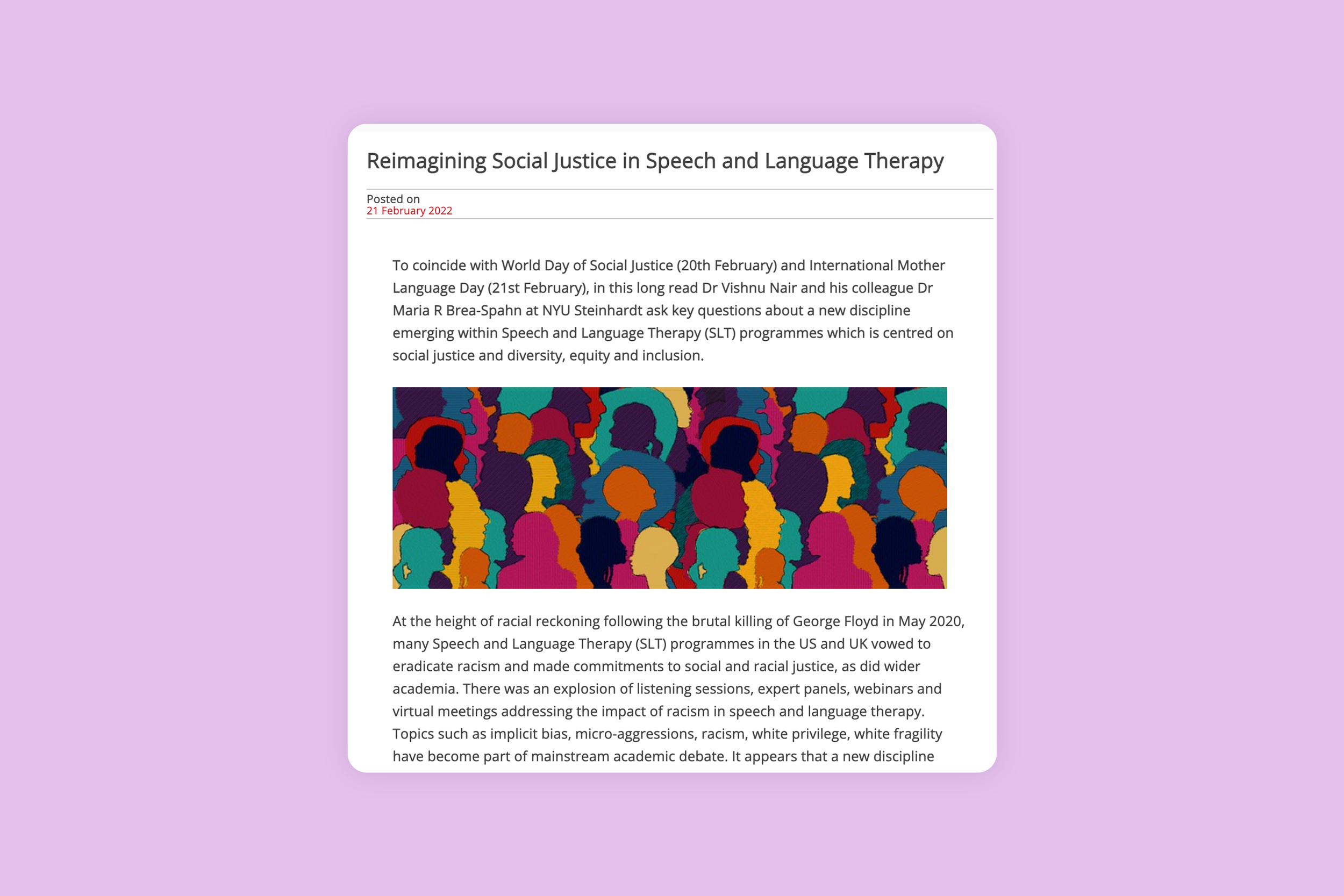 Article: Reimagining Social Justice in Speech and Language Therapy