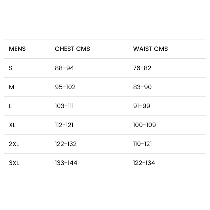 A size guide for the shirt. The size information is also available in the main description. (Copy)