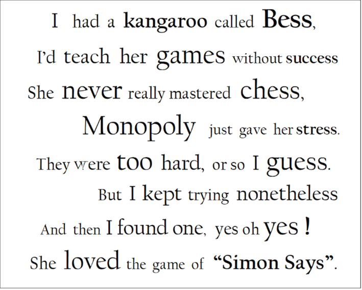 Poem about a pet Kangaroo called Bess