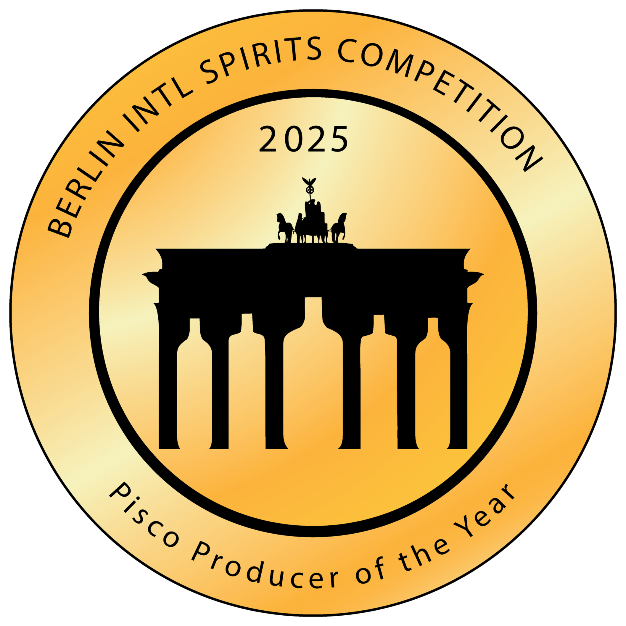 Gold badge with black text indicating 'Berlin International Spirits Competition 2025' and a silhouette of the Brandenburg Gate.