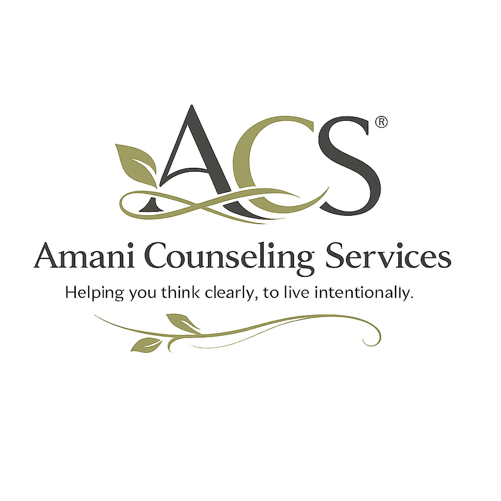 Logo for Amani Counseling Services with the initials 'ACS' and a tagline 'Helping you think clearly, to live intentionally'.