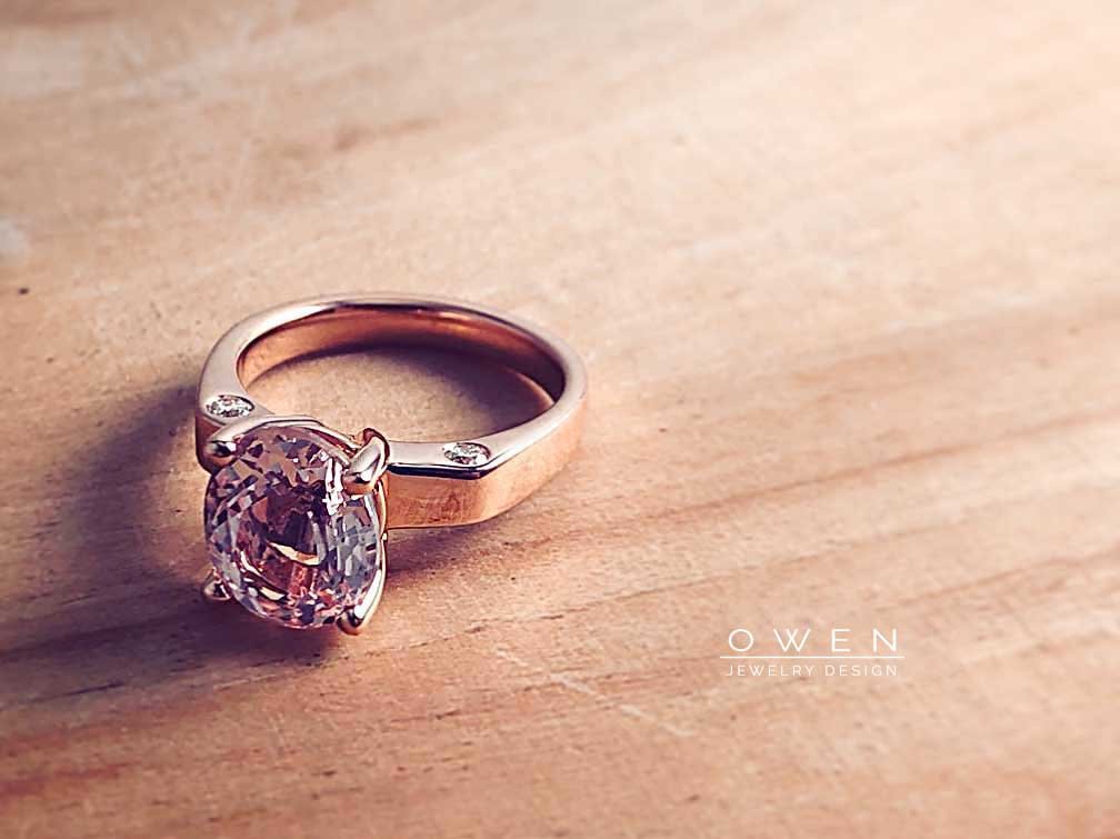 CUSTOM ROSE GOLD RING WITH MORGANITE AND ROUND FINE CUT DIAMONDS.jpg
