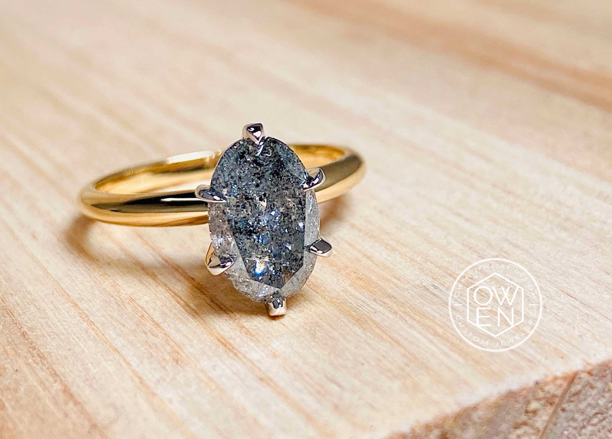 CUSTOM YELLOW OLD AND PLATINUM RING WITH SALT AND PEPPER OVAL DIAMOND.jpg