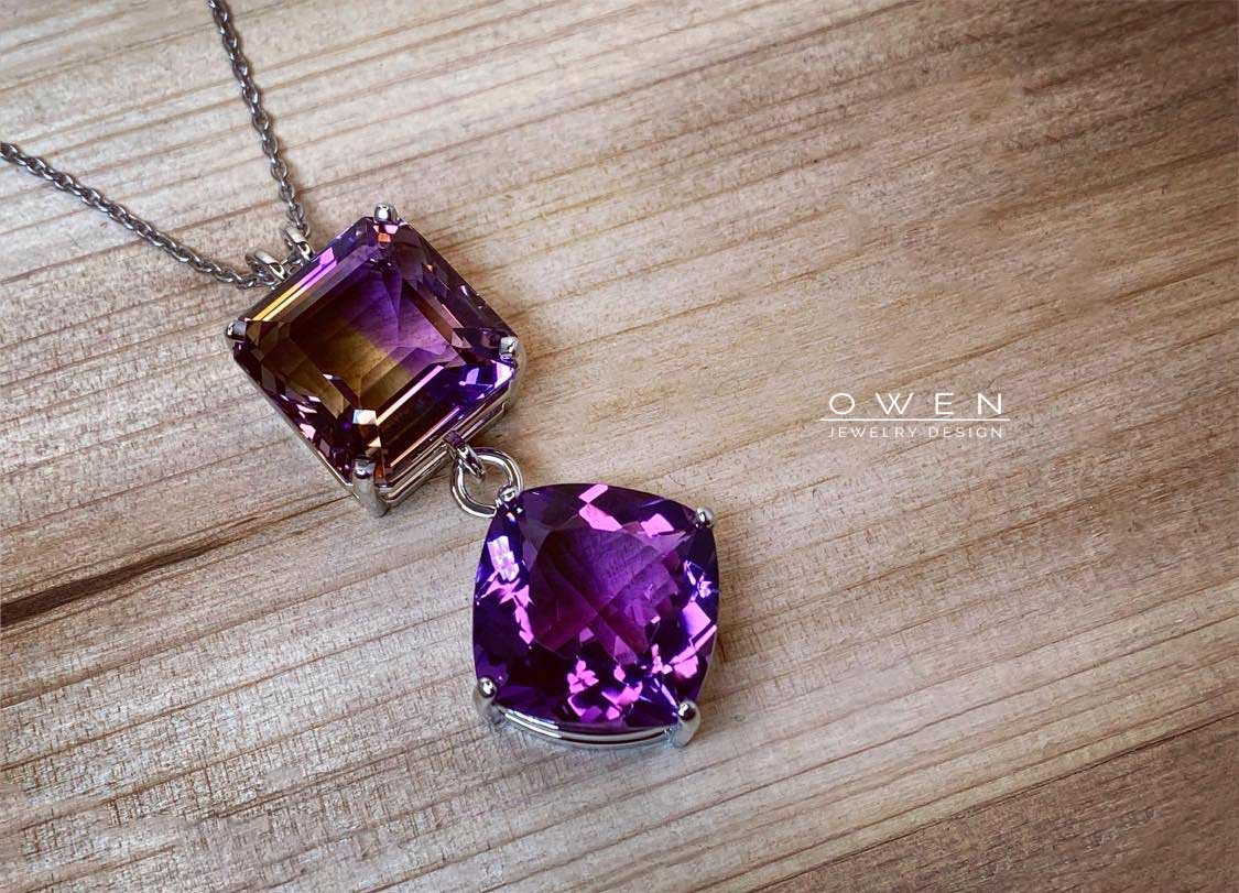 CUSTOM WHITE GOLD PENDANT WITH A BRAZILIAN AMETRINE AND A BRAZILIAN AMETHYST.jpg