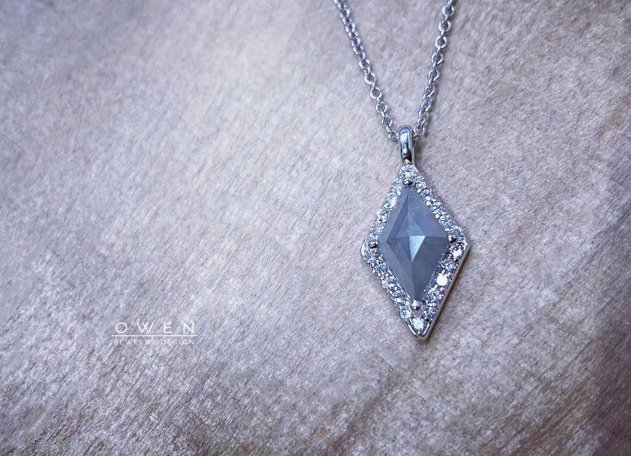 CUSTOM WHITE GOLD PENDANT WITH RUSTIC DIAMOND AND ROUND BRILLIANT CUT ACCENT DIAMONDS.jpg