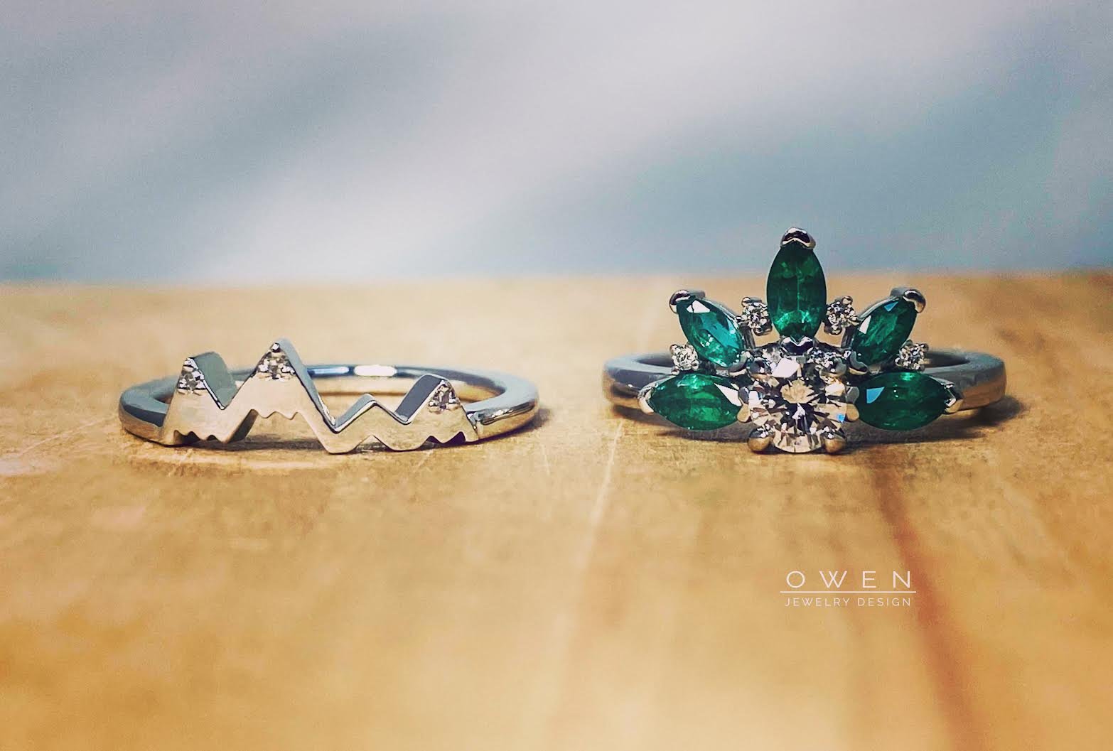 CUSTOM WHITE GOLD WEDDING SET WITH DIAMONDS AND EMERALDS.jpg