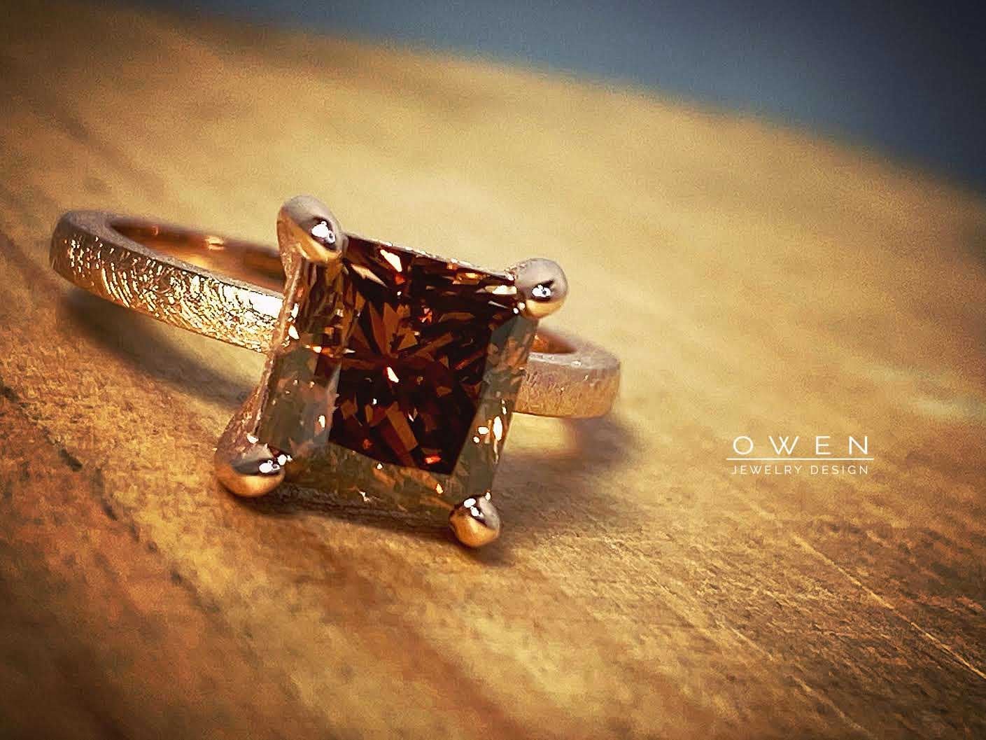 CUSTOM ROSE GOLD RING WITH A PRINCESS CUT BROWN DIAMOND.jpg