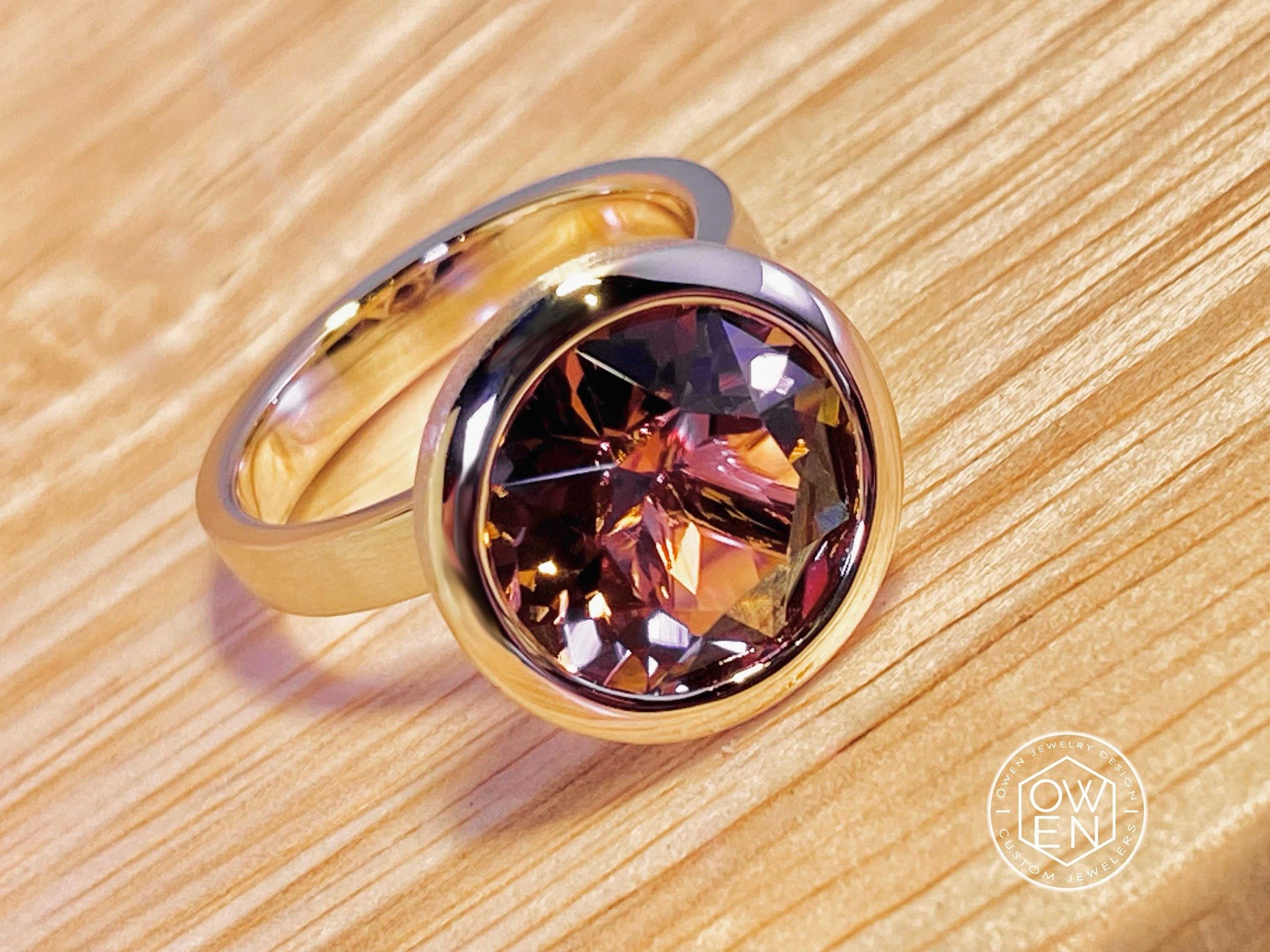 CUSTOM YELLOW GOLD RING CONTAINING A NATURAL BI-COLOR BRAZILIAN TOURMALINE.jpg