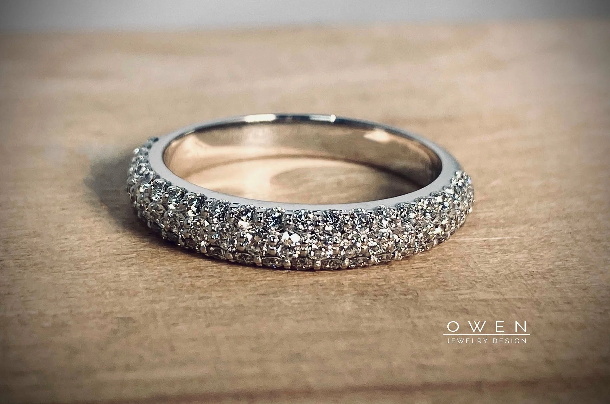 CUSTOM WHITE GOLD PAVE' STYLE WEDDING BAND