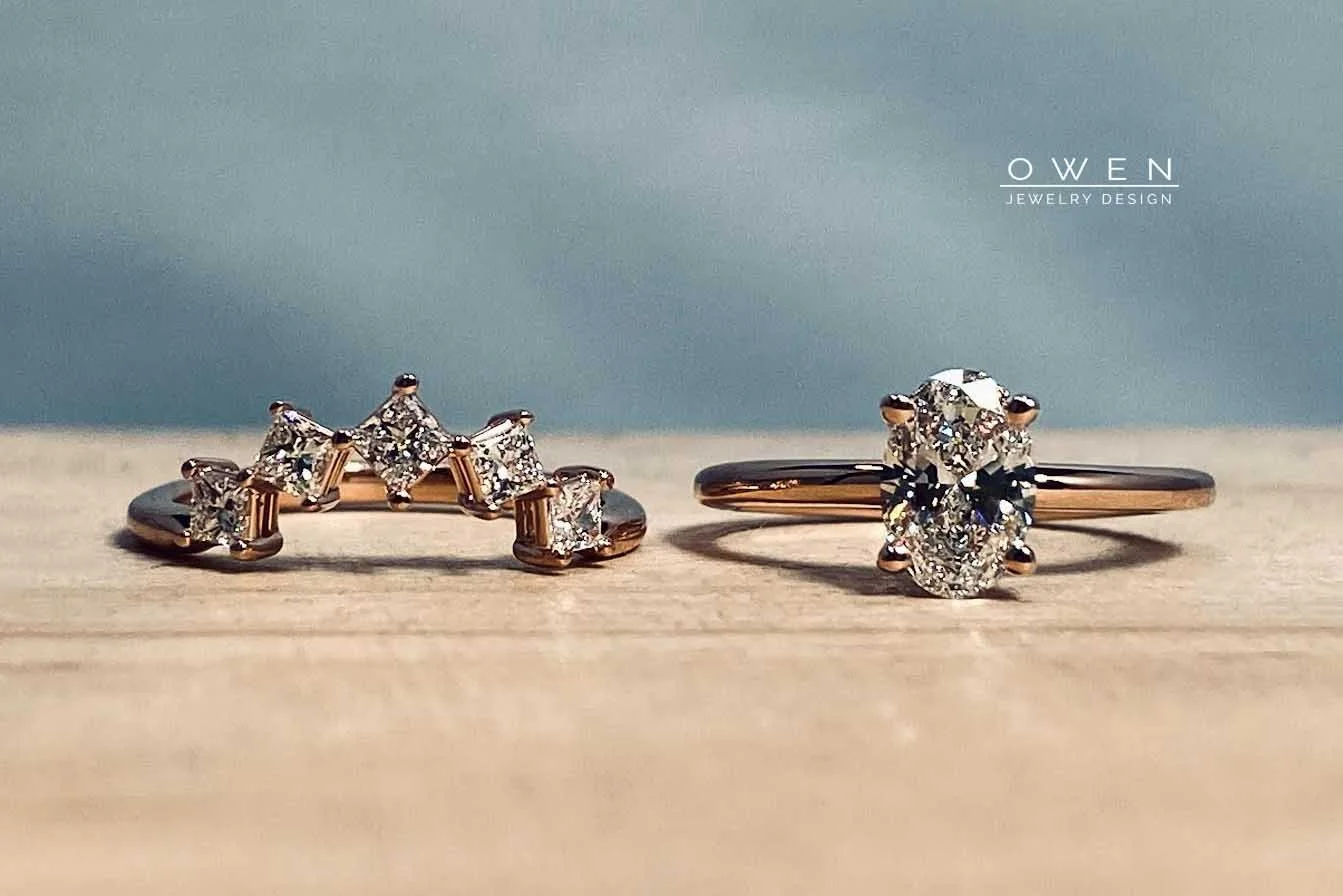 CUSTOM ROSE GOLD AND DIAMOND WEDDING SET