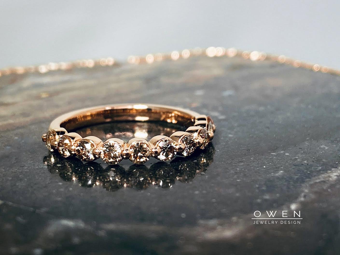 CUSTOM ROSE GOLD BAND WITH ROUND BRILLIANT CUT CHAMPAGNE DIAMONDS.jpg