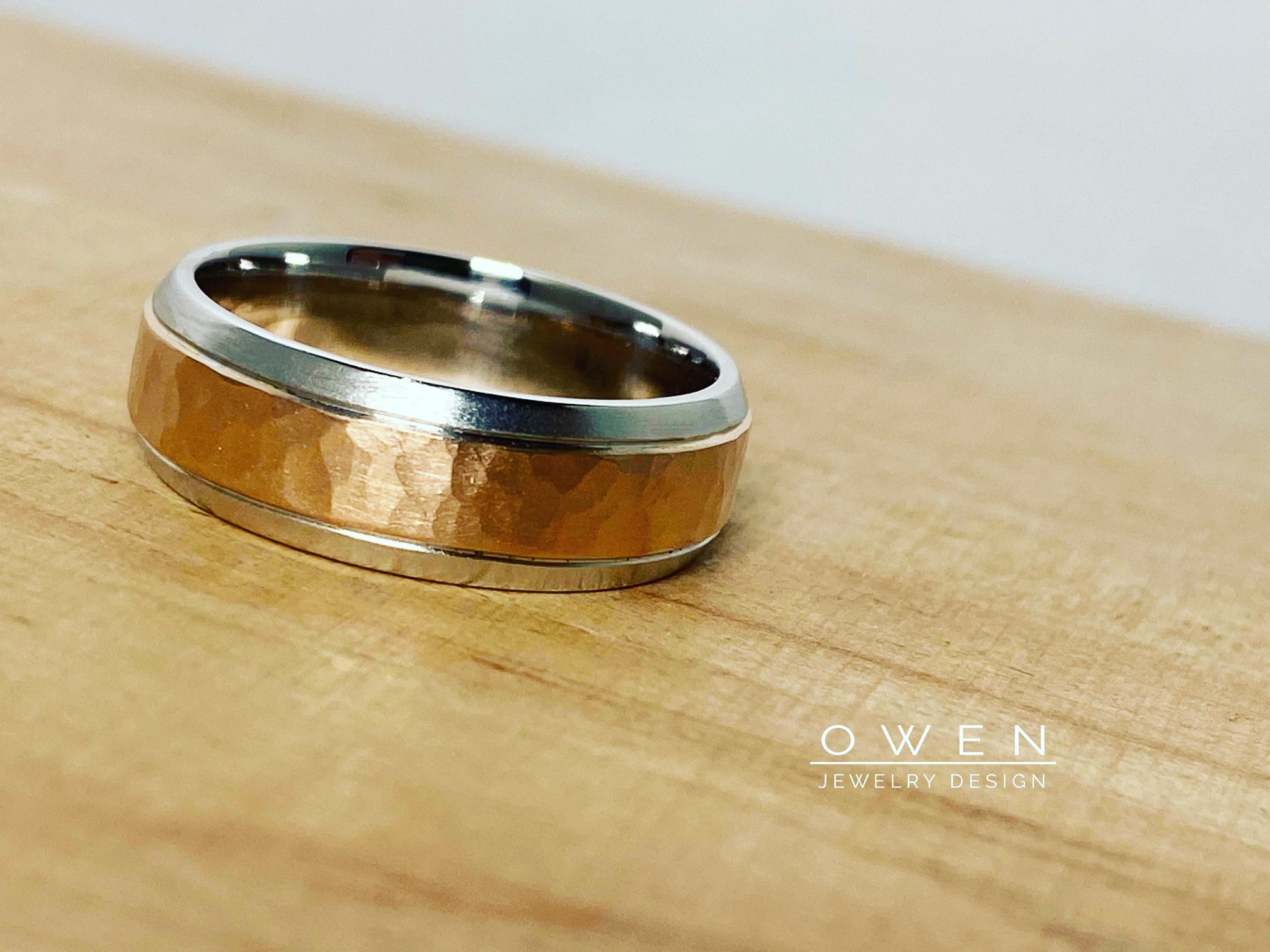 CUSTOM WHITE AND ROSE GOLD WEDDING BAND