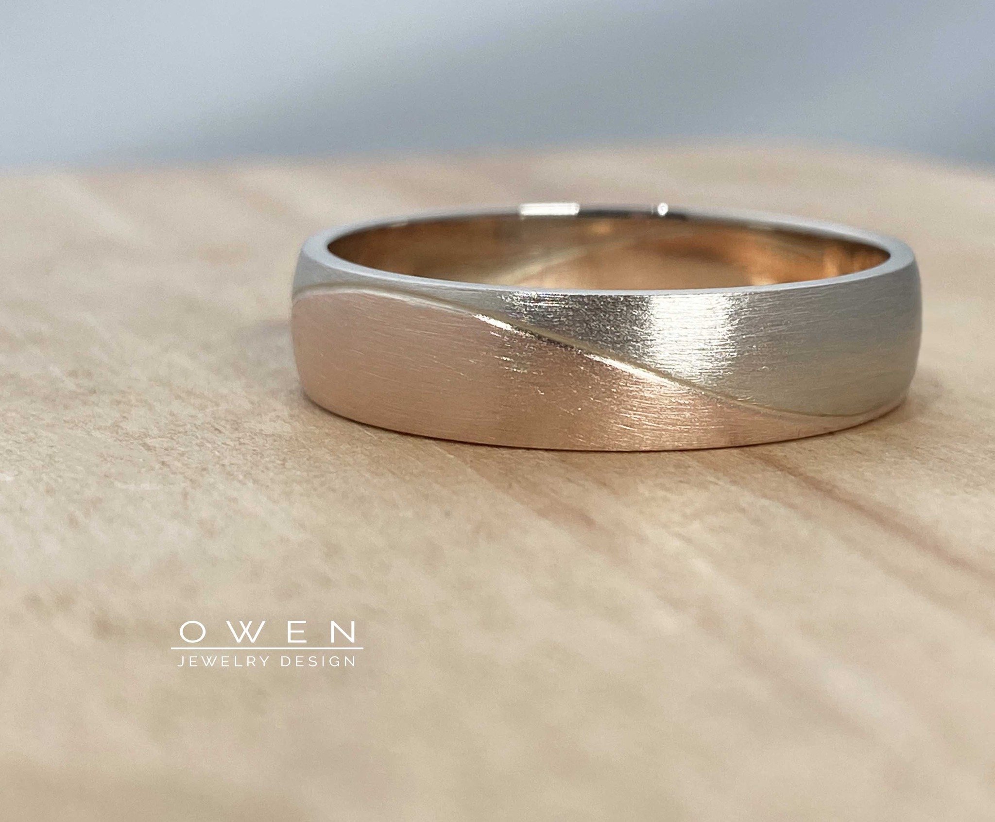 TWO TONE WHITE AND ROSE GOLD WEDDING BAND