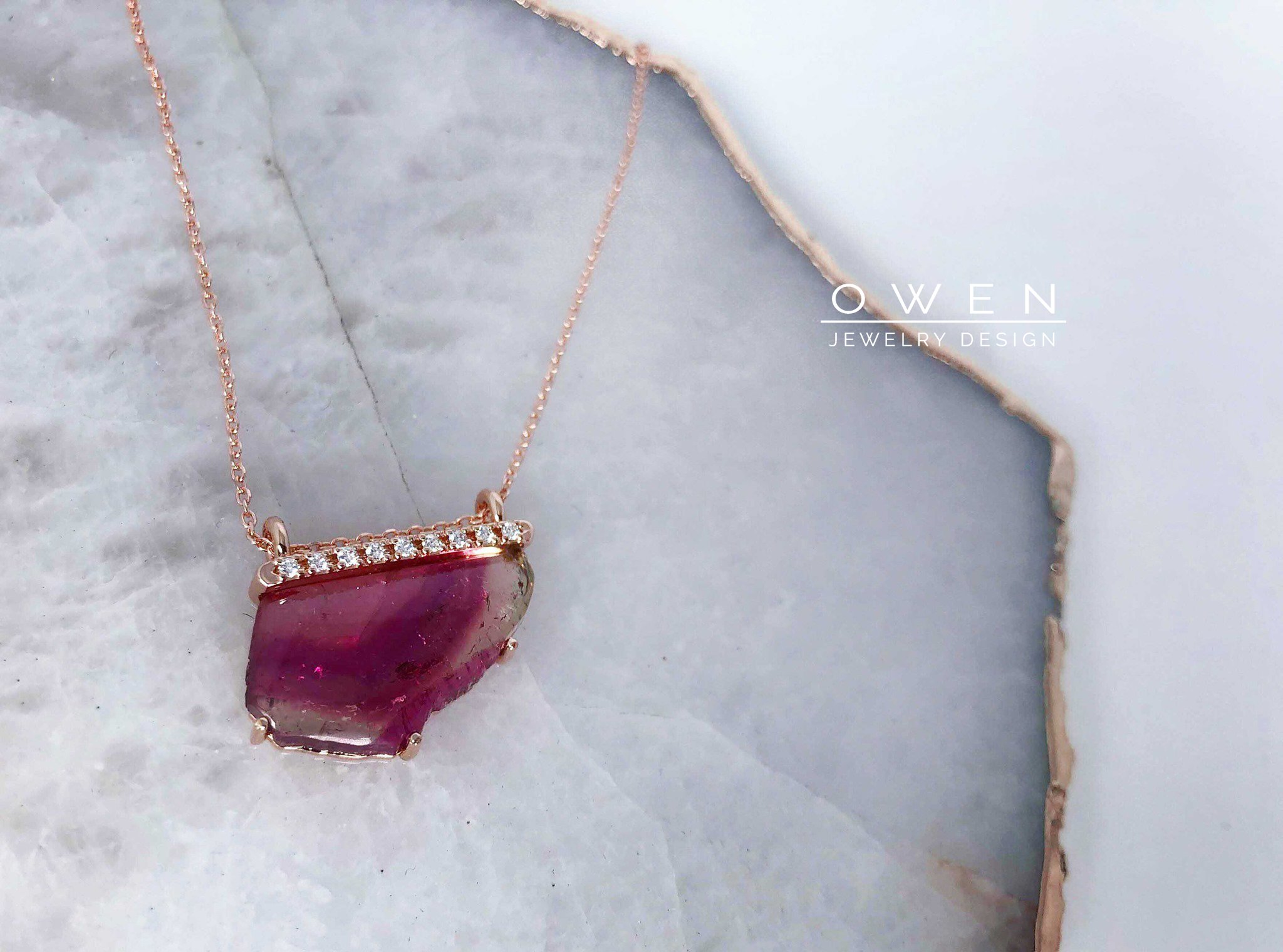 CUSTOM ROSE GOLD PENDANT WITH A BRAZILAIN WATERMELON TOURMALINE.jpg