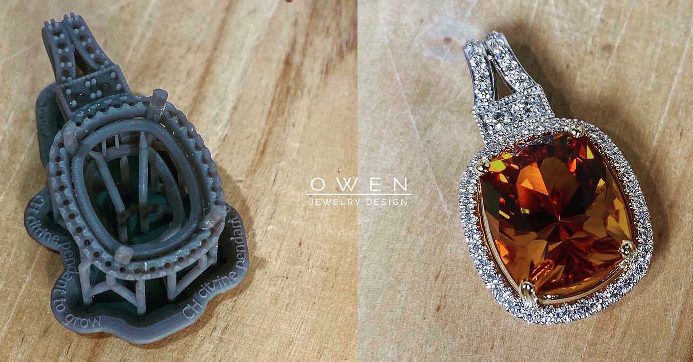 TWO TONE WHITE AND YELLOW GOLD PENDANT WITH A CUSHION CUT CITRINE AND ROUND CUT DIAMONDS.jpg