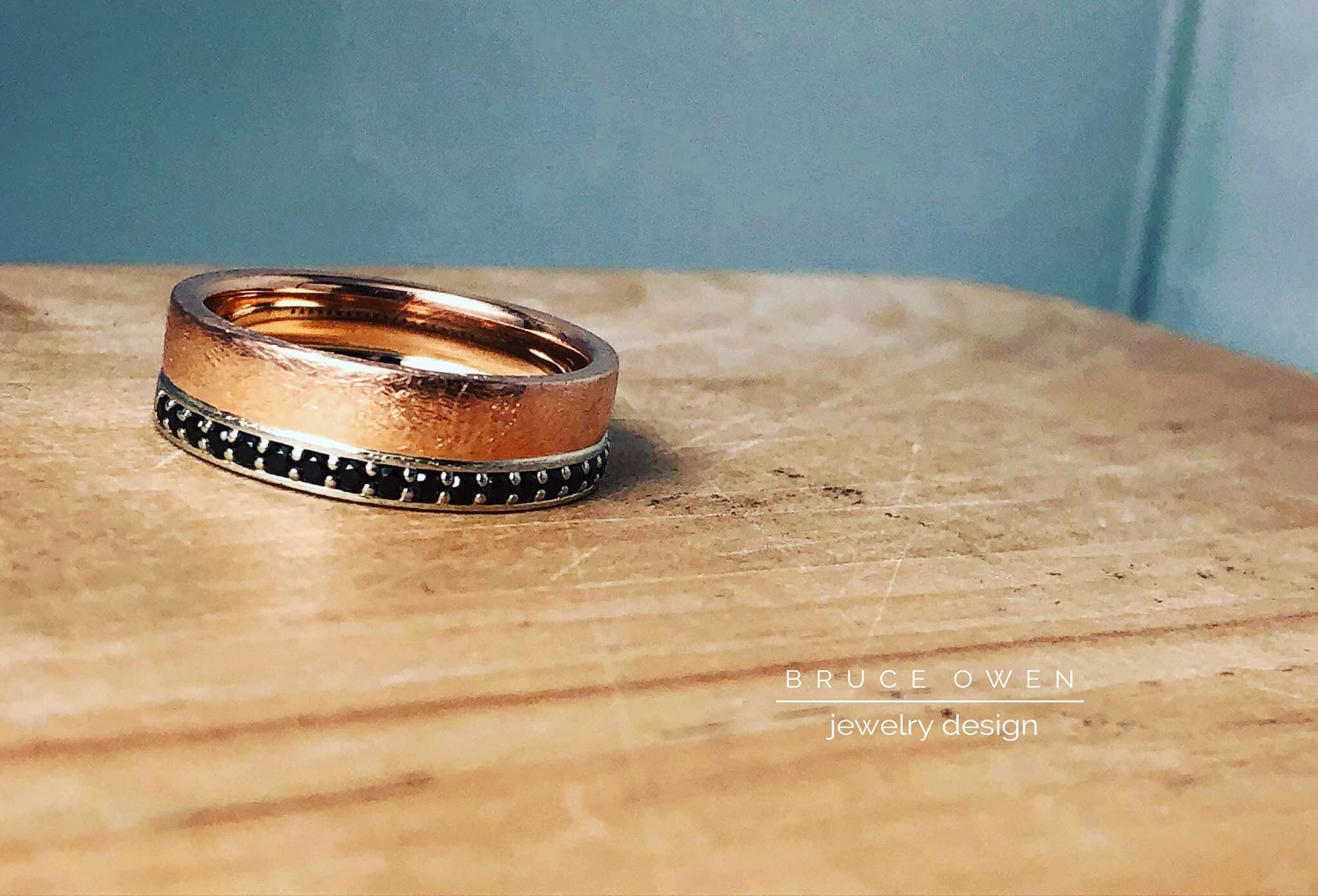 CUSTOM ROSE AND WHITE GOLD WEDDING BAND WITH BLACK SPINEL.jpg