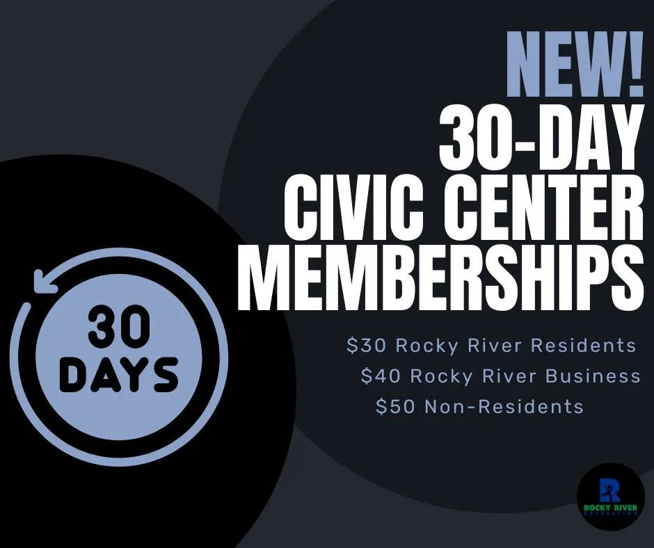 Ready to jump-start your goals?
We're now offering 30-Day Civic Center Memberships – perfect for anyone looking for flexibility and full access without a long-term commitment!
* Full Civic Center facility access
* No program discounts include