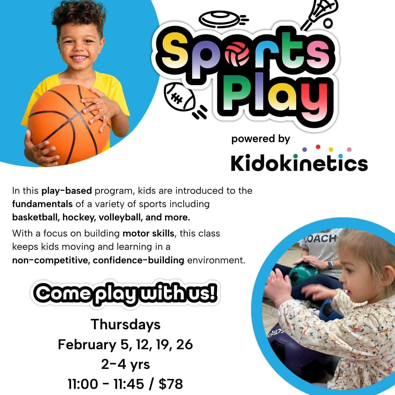 Kidokinetics is back for February!

Registration is now open for our Thursday classes from 11:00-11:45am for ages 2-4 years old.

Register at kidokinetics.com/swcleveland