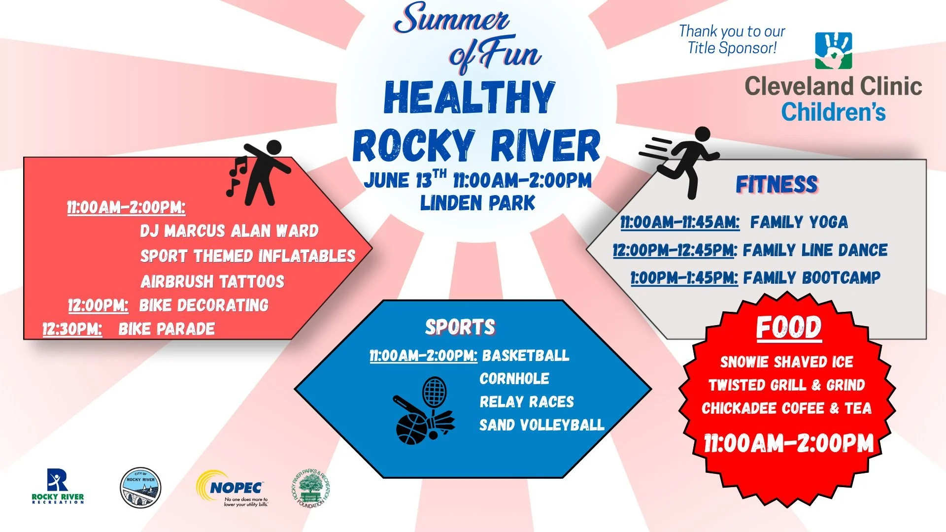 Join us at Linden Park as we celebrate NRPA Family Health &amp; Fitness Day with a fun-filled day of activity, wellness, and community spirit for all ages!

THIS Saturday, June 13th from 11:00am-2:00pm at Linden Park!

Event Highlights include:
-Spor