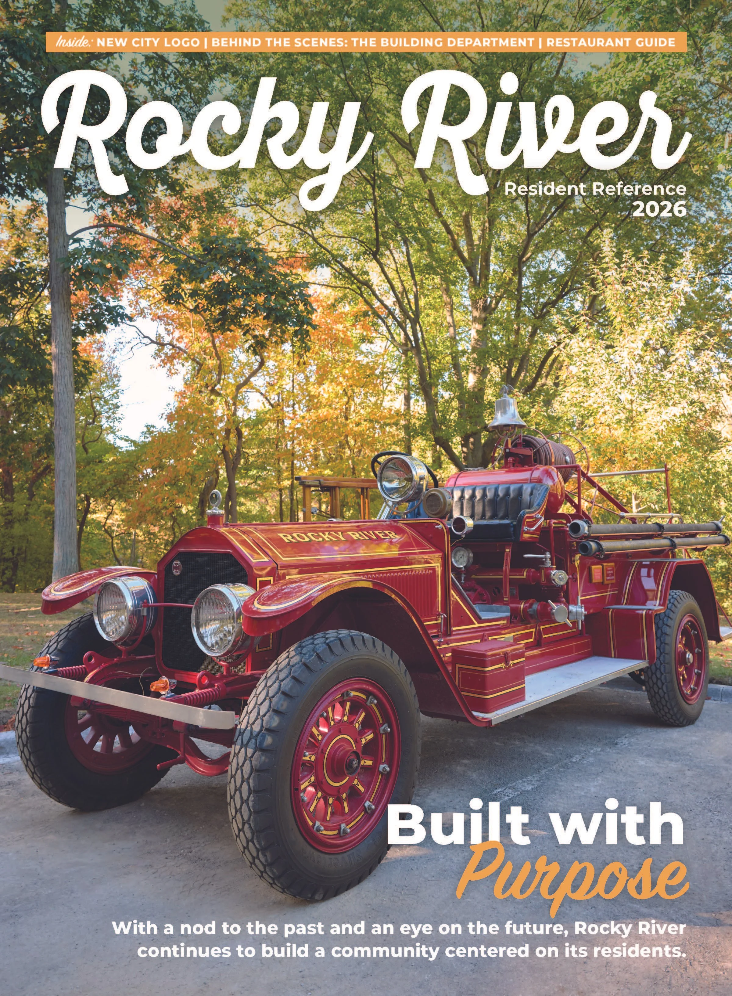 Rocky River Residents Reference Guide Cover Featuring an Antique Fire Engine