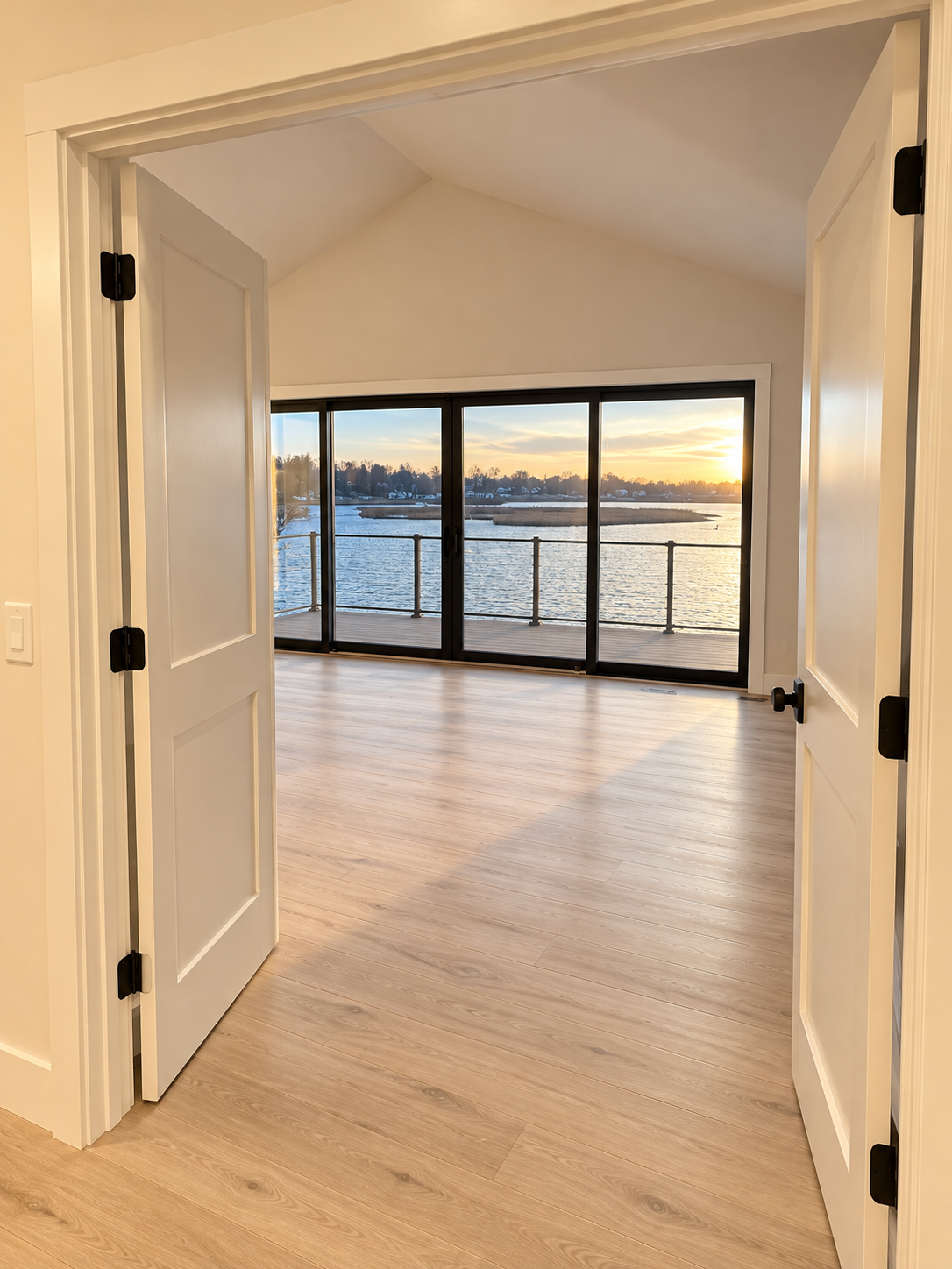 Sunlit Waterfront Room Through Double Doors.png