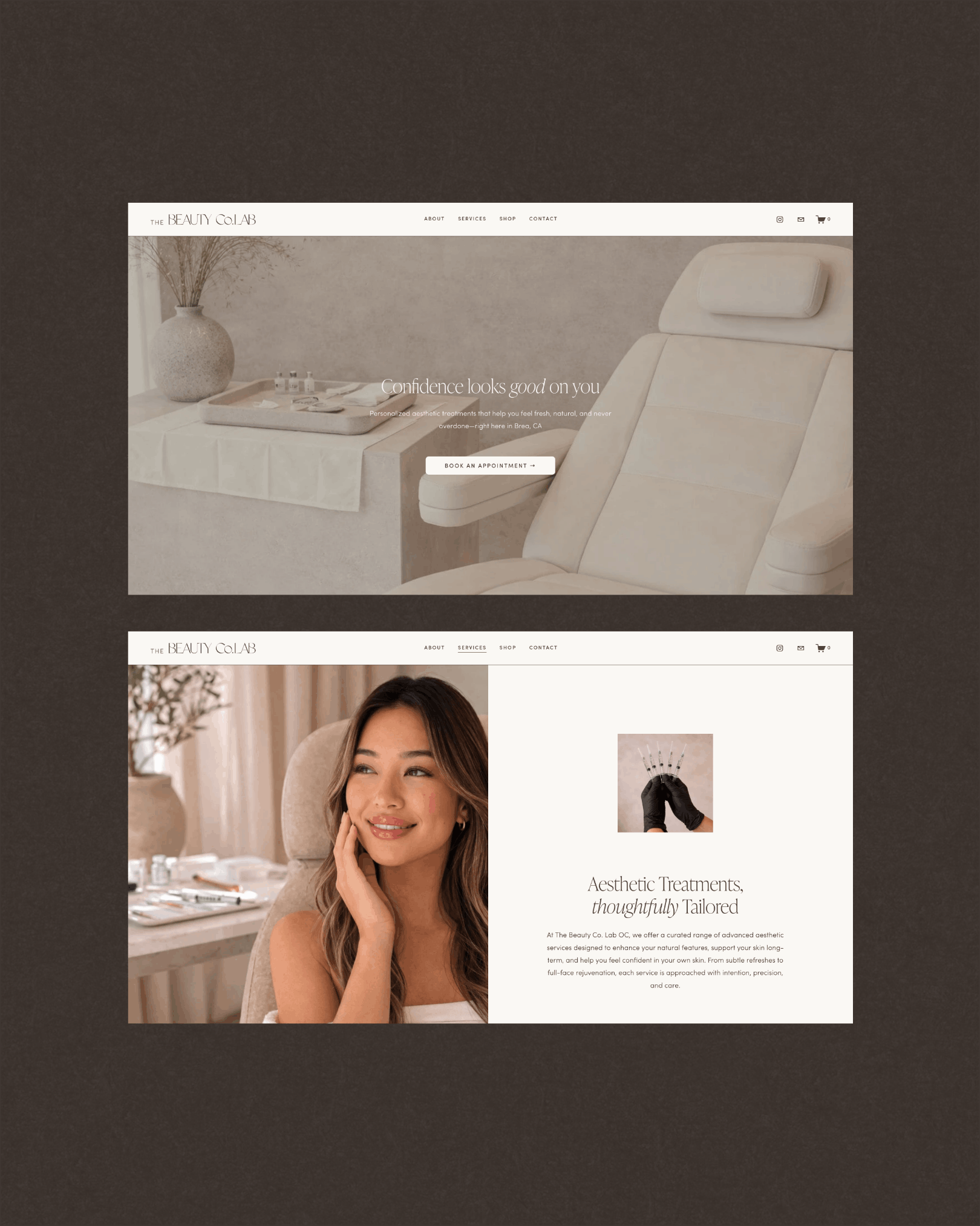 Clean beauty and skincare website design for The Beauty Co Lab featuring an elevated, modern layout and intentional branding.