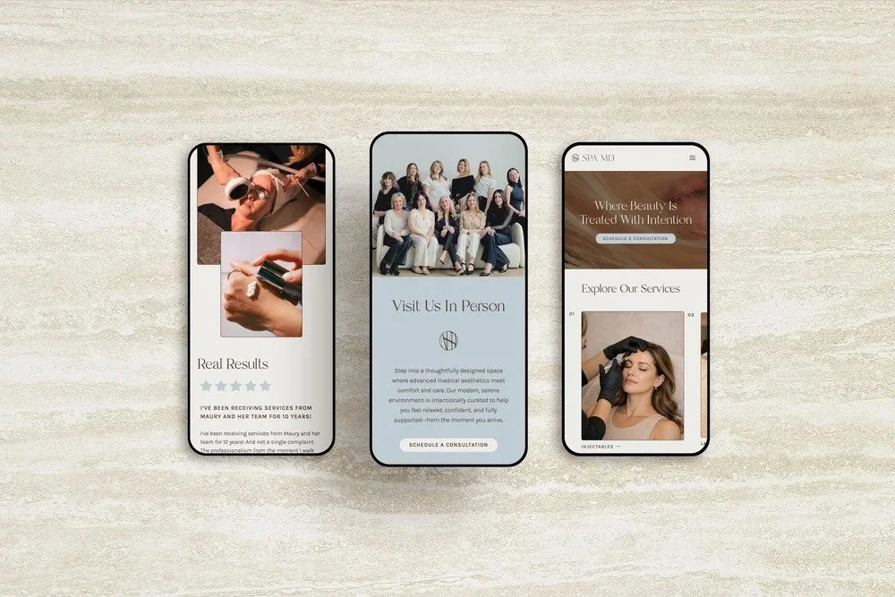 Luxury skincare website design example for Spa MD with a clean, polished look created for an elevated med spa brand.