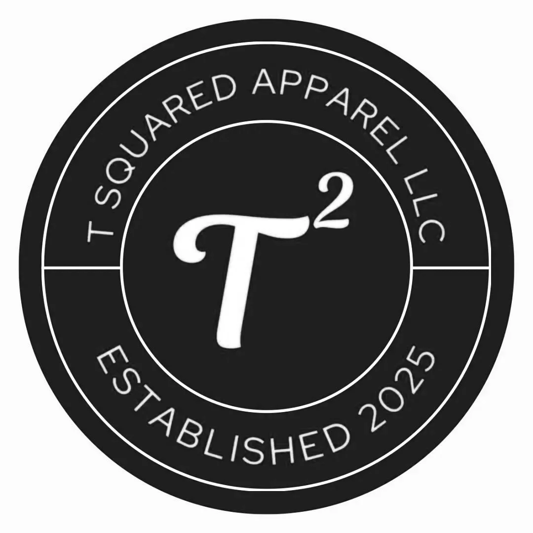 Logo for T Square Apparel LLC established in 2025, featuring a large 'T' with a superscript '2' in the center.