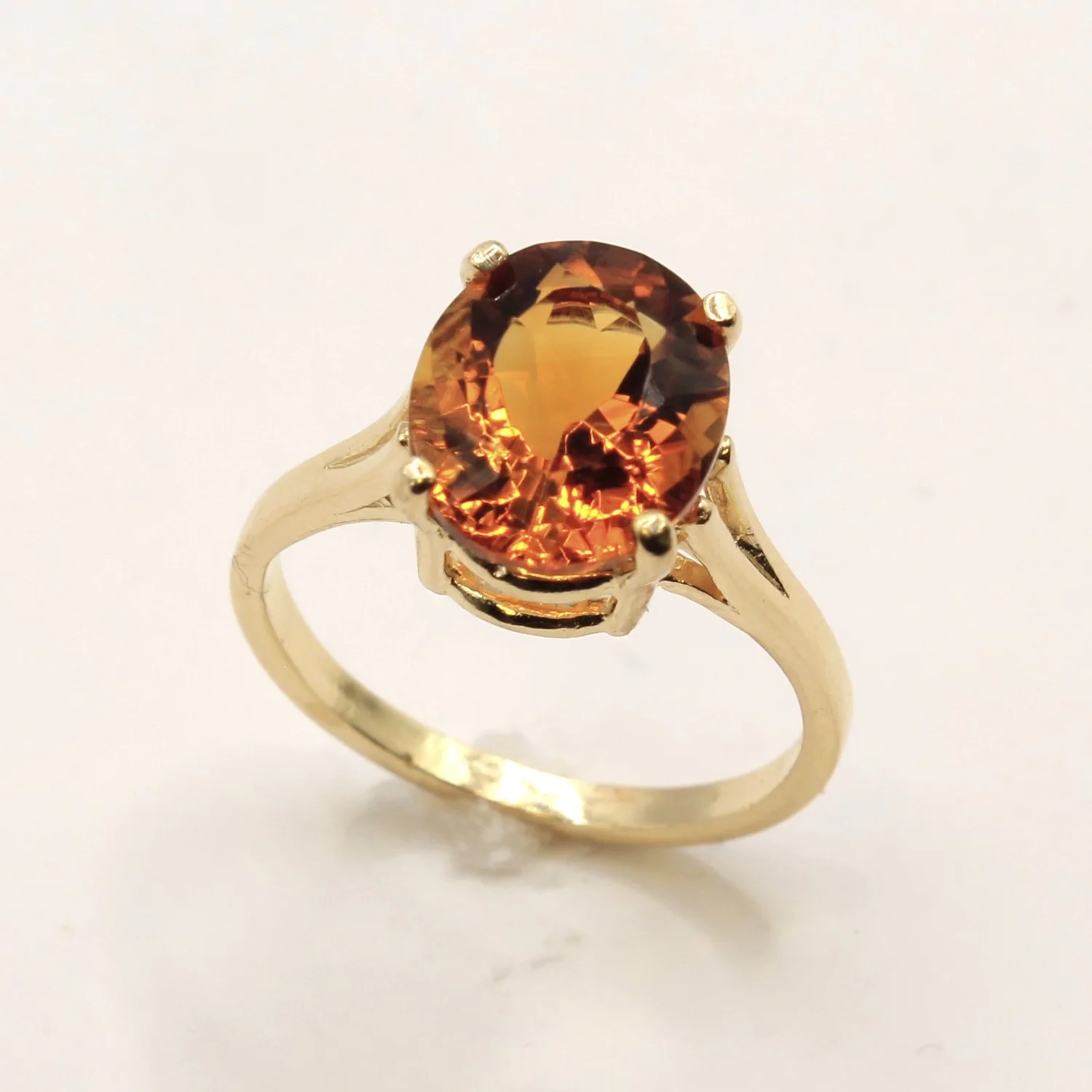 Bague Citrine Naturelle Or Rose 18 Carats - Vermeil Argent - Taille 7 - MarR Jewelry
